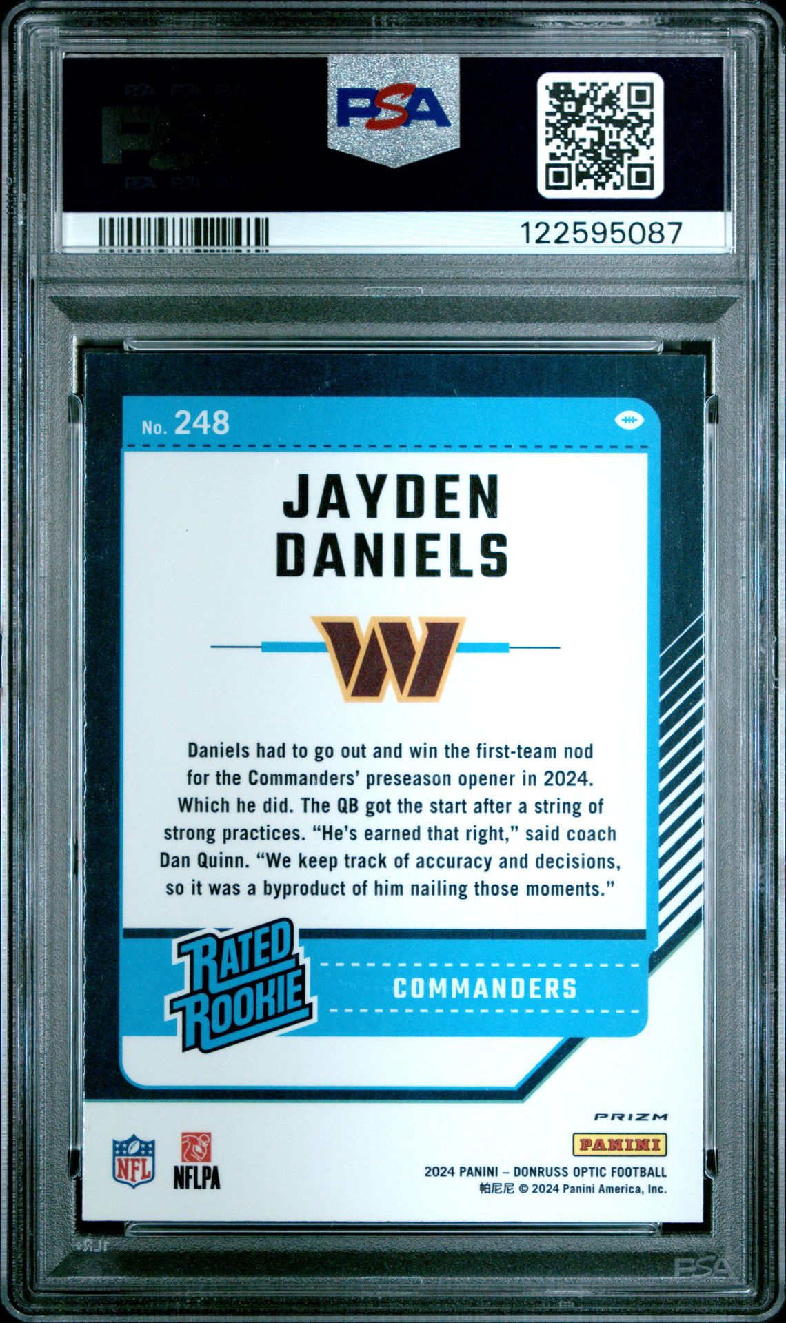 2024 Panini Donruss Optic Jayden Daniels #248 (Holo) Mint 9 back