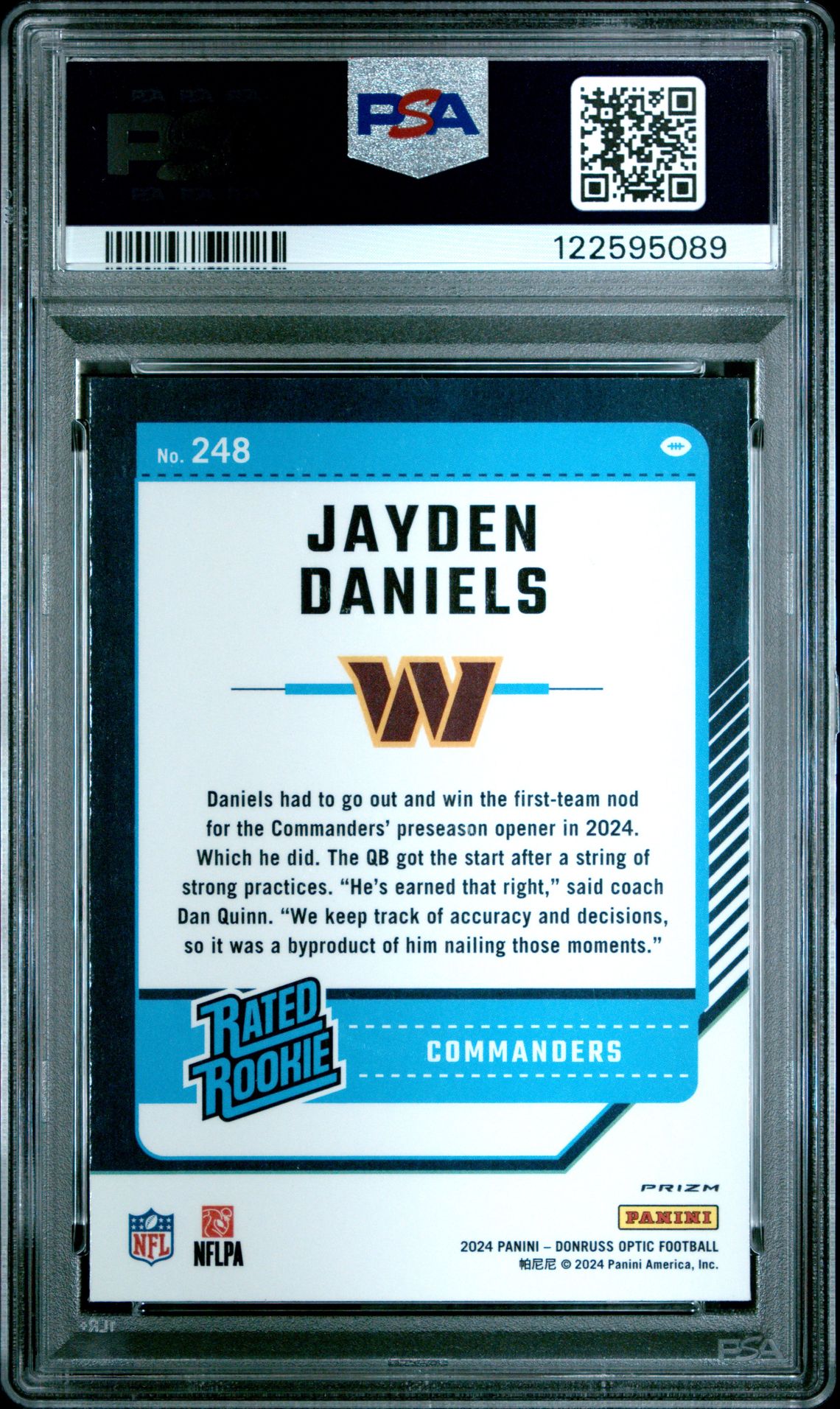 2024 Panini Donruss Optic Jayden Daniels #248 (Holo) Mint 9 back