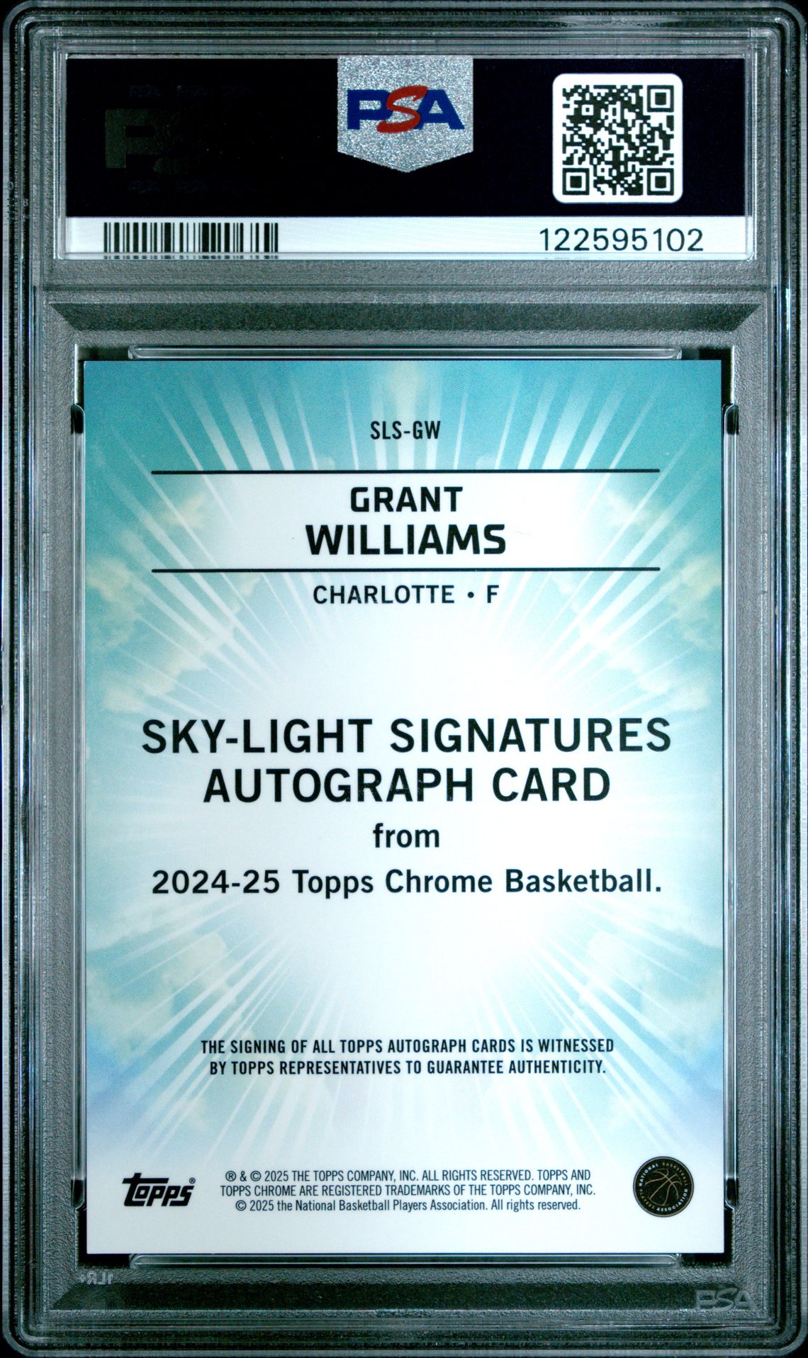 2024 Topps Chrome Sky-Light Signatures Grant Williams #Slsgw (Sky-Light Sig-Orange Geo) Gem Mt 10 back