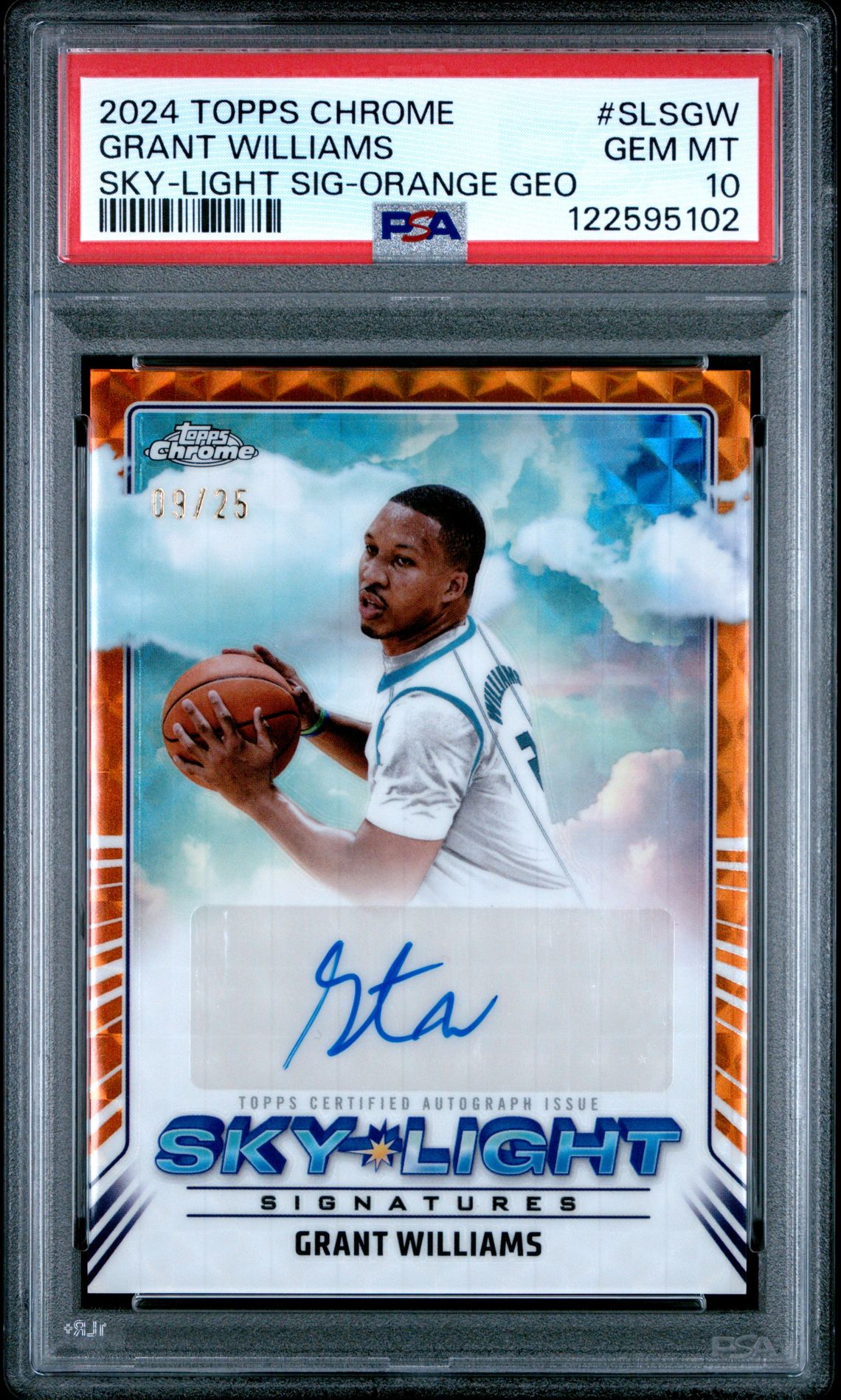 2024 Topps Chrome Sky-Light Signatures Grant Williams #Slsgw (Sky-Light Sig-Orange Geo) Gem Mt 10 front