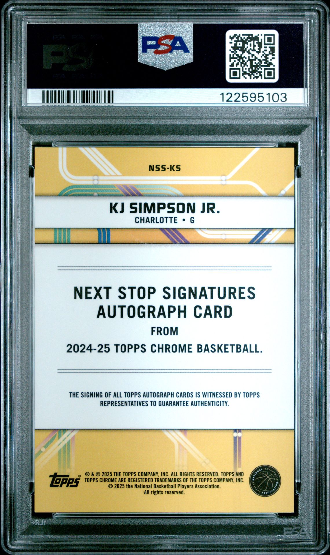 2024 Topps Chrome Next Stop Signatures Kj Simpson Jr. #Nssks (Next Stop Sig-Red Geo) Gem Mt 10 back