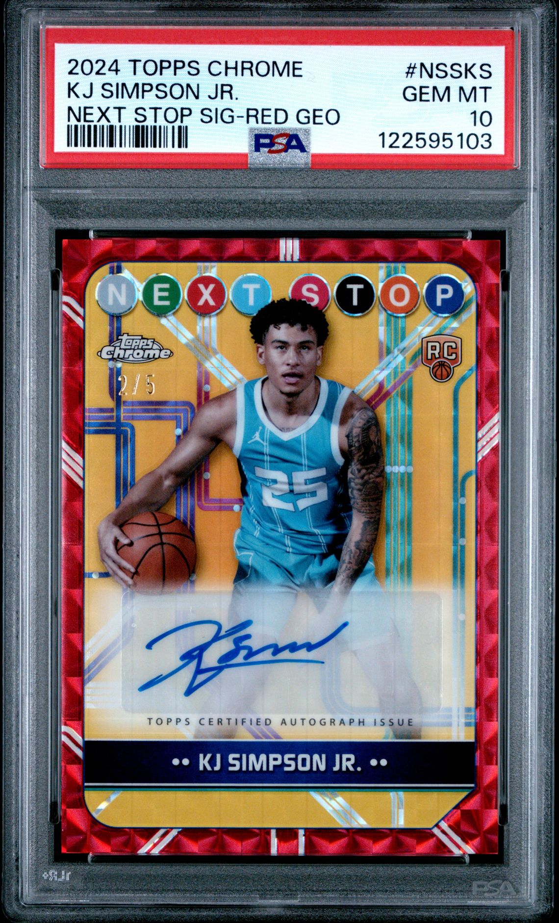 2024 Topps Chrome Next Stop Signatures Kj Simpson Jr. #Nssks (Next Stop Sig-Red Geo) Gem Mt 10 front