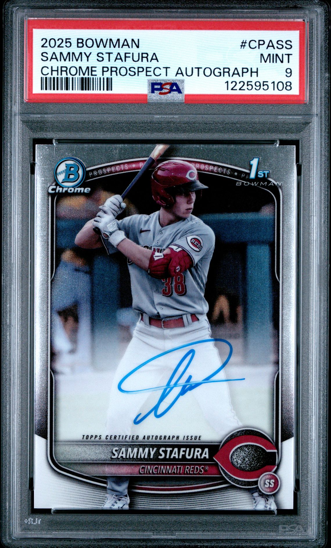 2025 Bowman Chrome Prospect Autographs Sammy Stafura #Cpass Mint 9 front