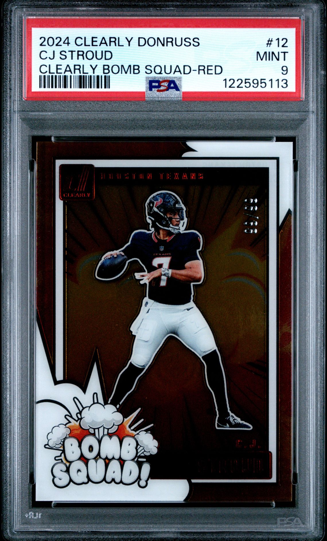 2024 Panini Clearly Donruss Clearly Bomb Squad Cj Stroud #12 (Clearly Bomb Squad-Red) Mint 9 front