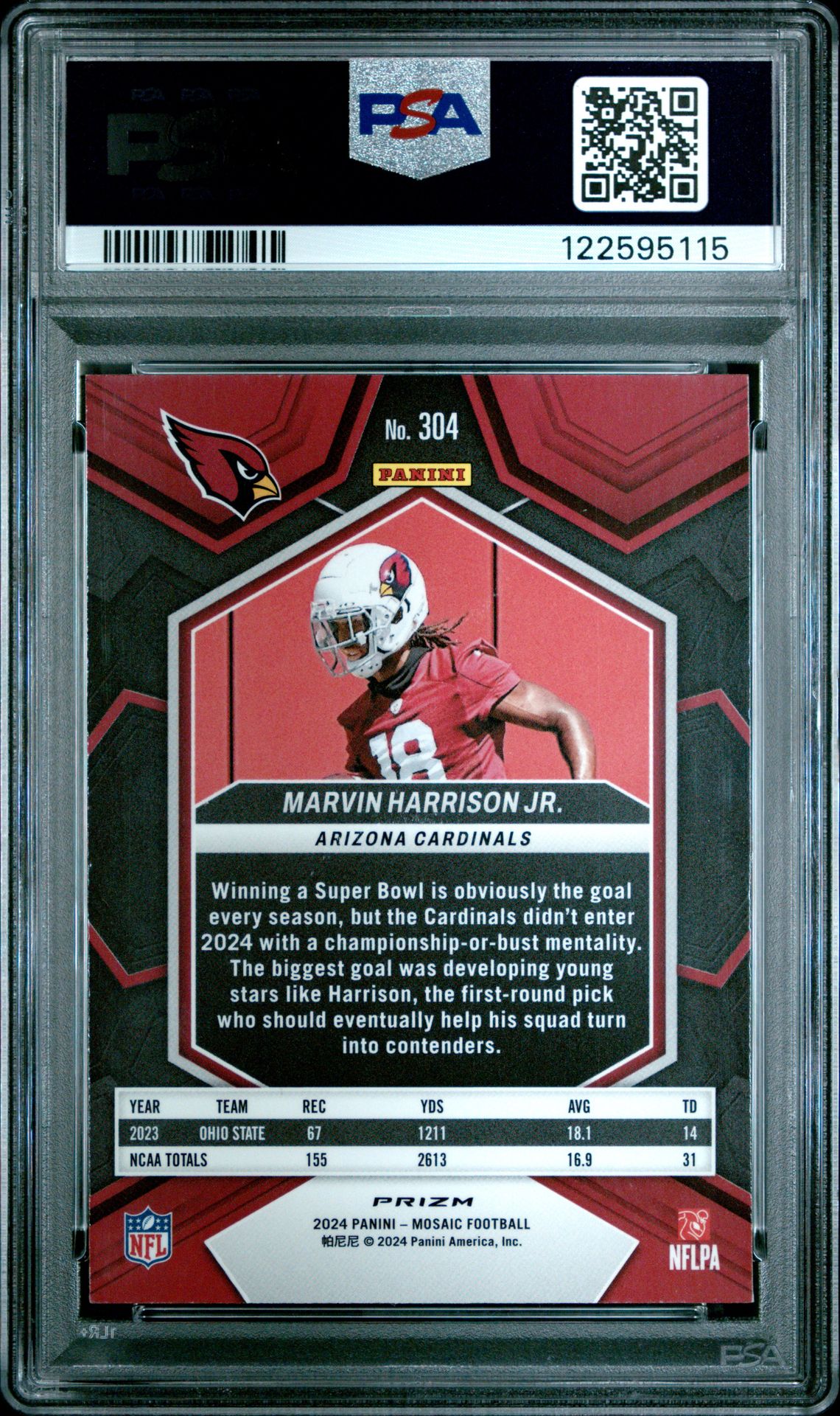 2024 Panini Mosaic Marvin Harrison Jr. #304 (Red & Green Choice) Gem Mt 10 back