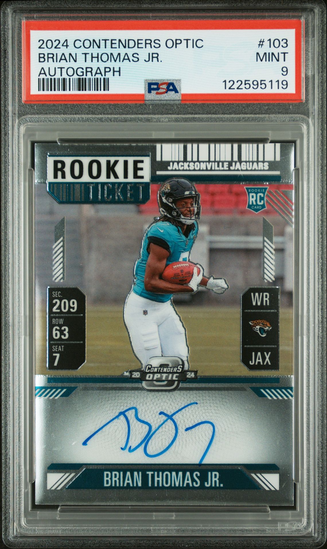 2024 Panini Contenders Optic Brian Thomas Jr. #103 (Autograph) Mint 9 front