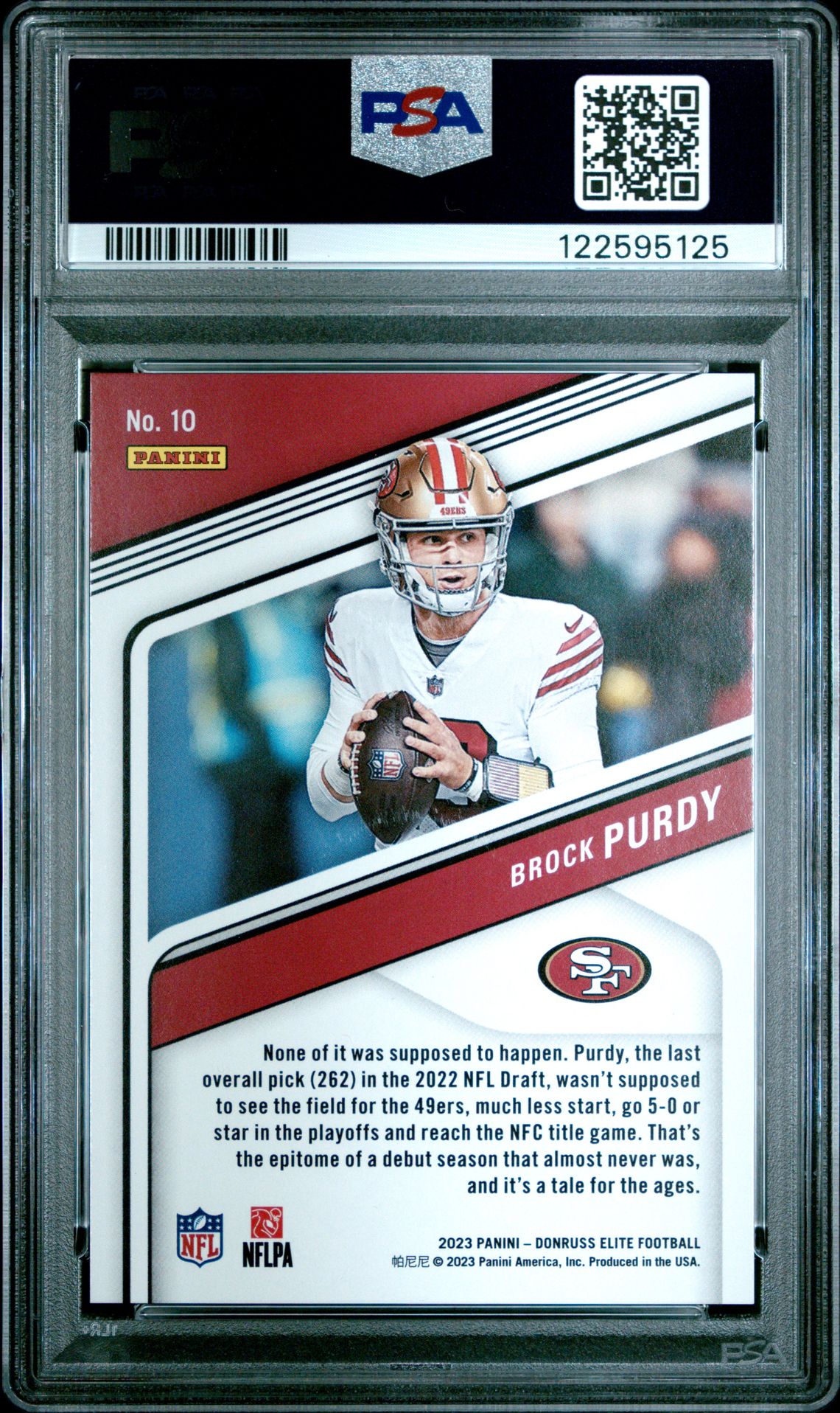 2023 Panini Donruss Elite Brock Purdy #10 (Aspirations Shimmer) Mint 9 back