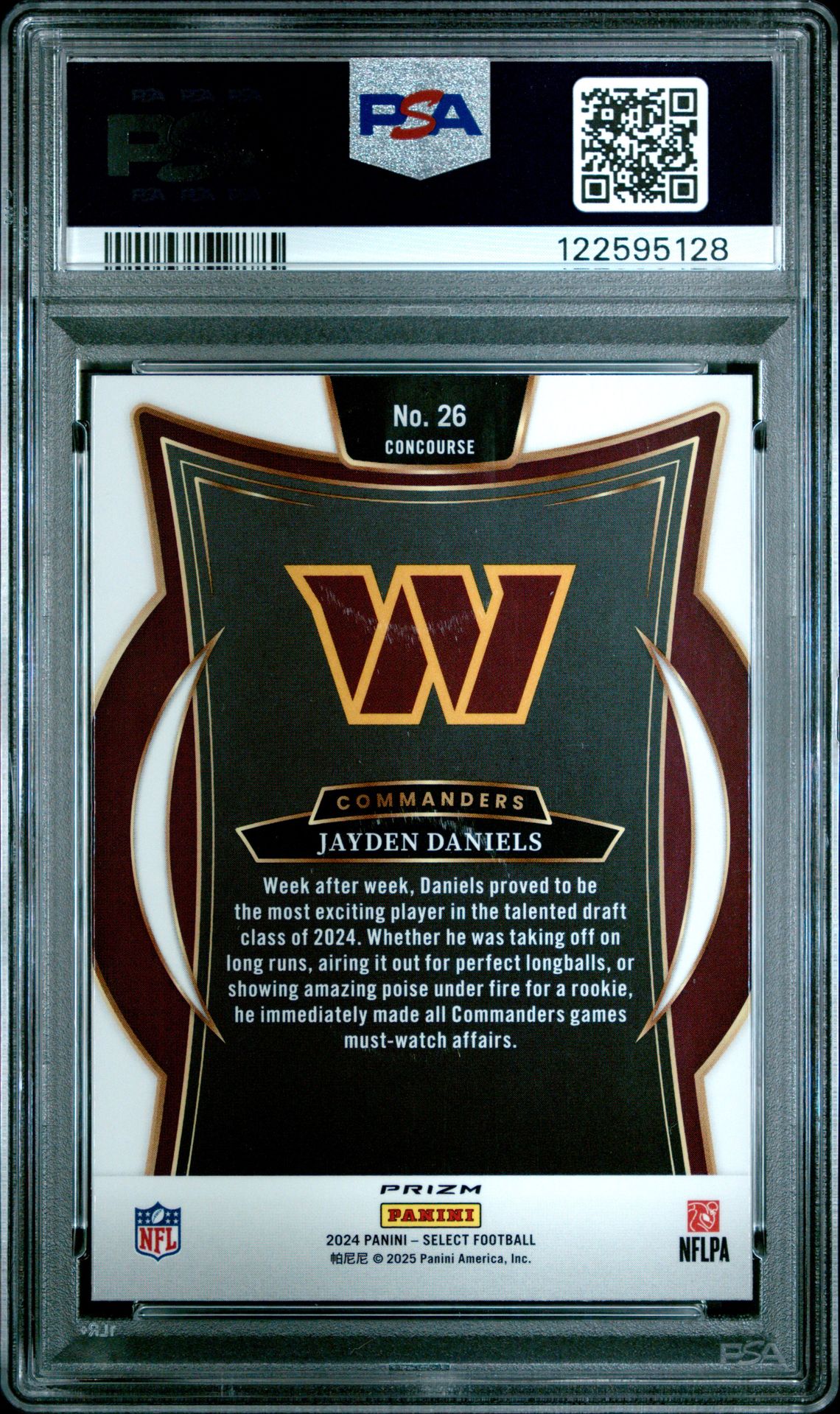 2024 Panini Select Jayden Daniels #26 (Disco) Mint 9 back