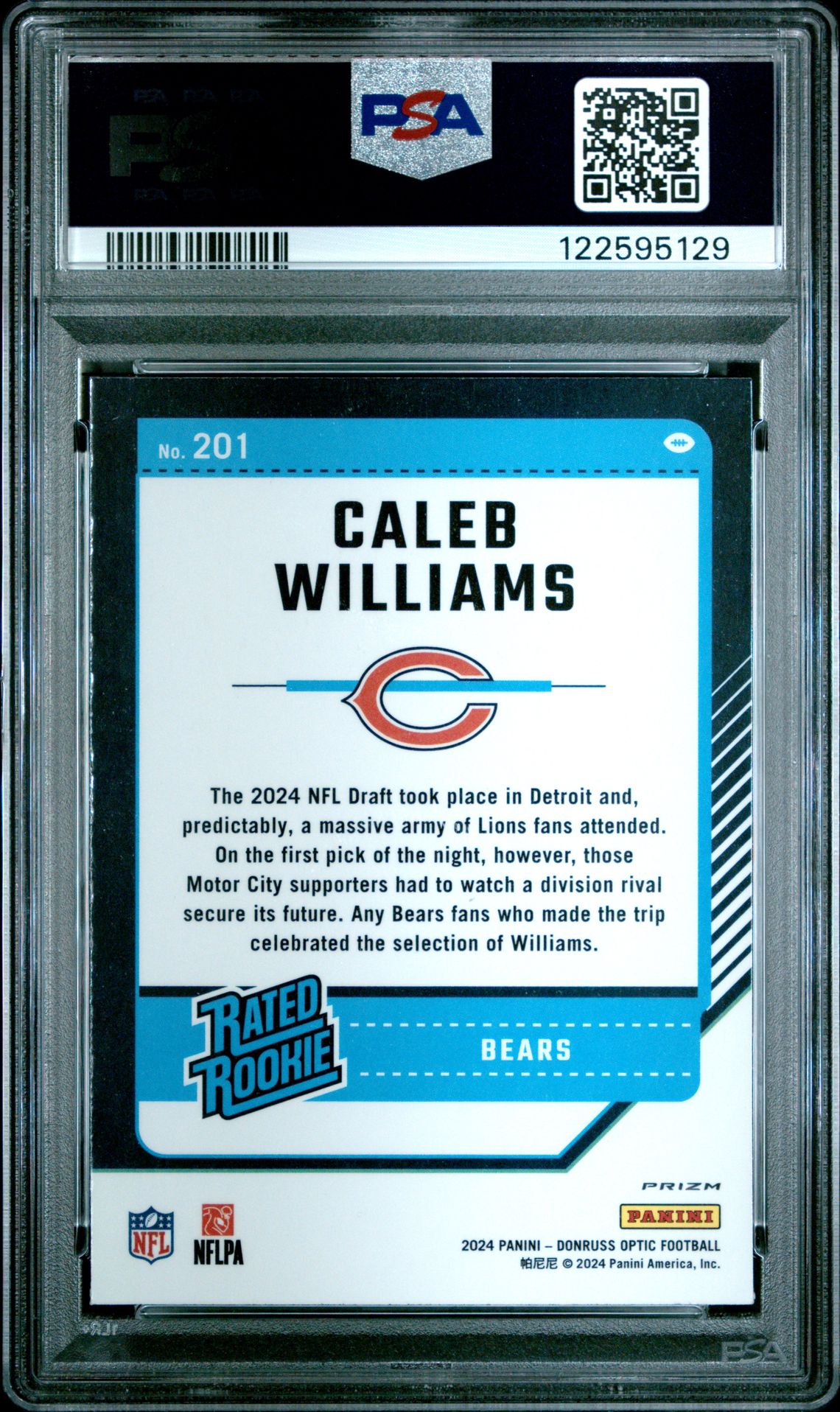 2024 Panini Donruss Optic Caleb Williams #201 (Purple Shock) Mint 9 back
