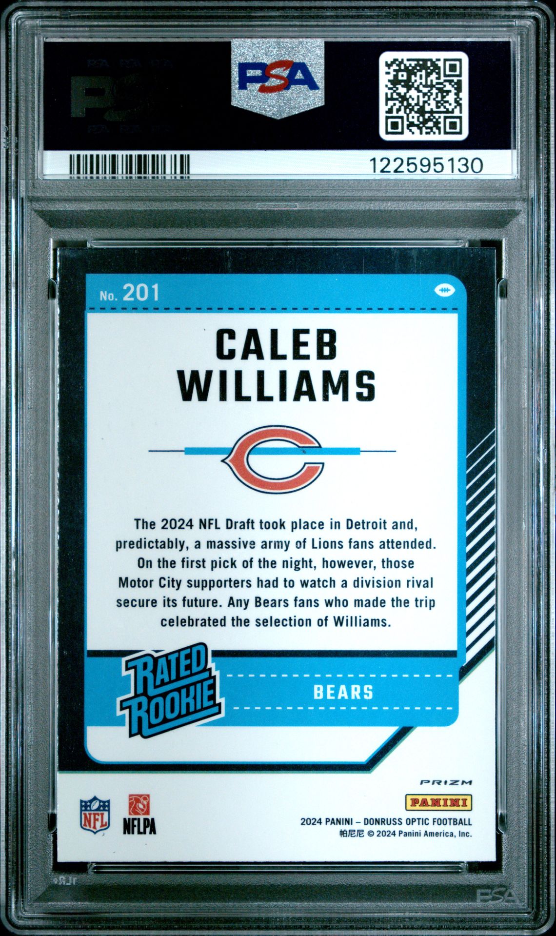 2024 Panini Donruss Optic Caleb Williams #201 (Purple Shock) Mint 9 back