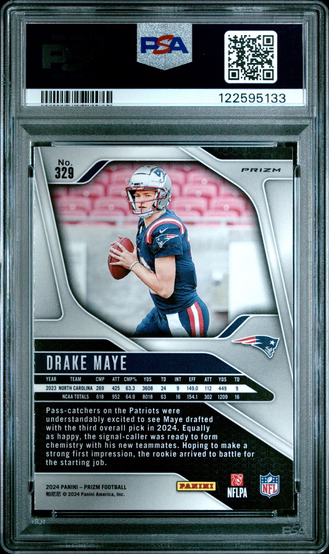 2024 Panini Prizm Drake Maye #329 (Red/White/Blue Prizm) Mint 9 back