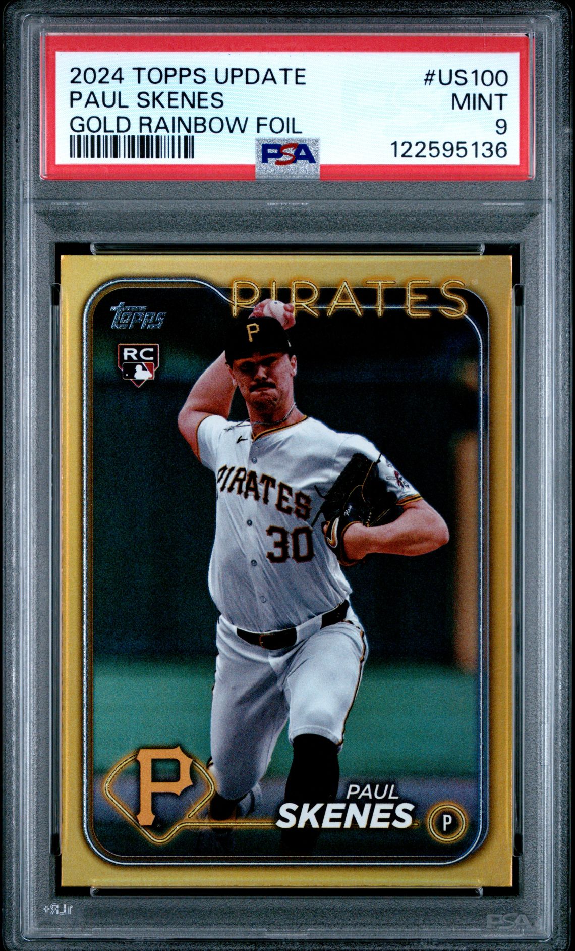 2024 Topps Update Paul Skenes #Us100 (Gold Rainbow Foil) Mint 9 front