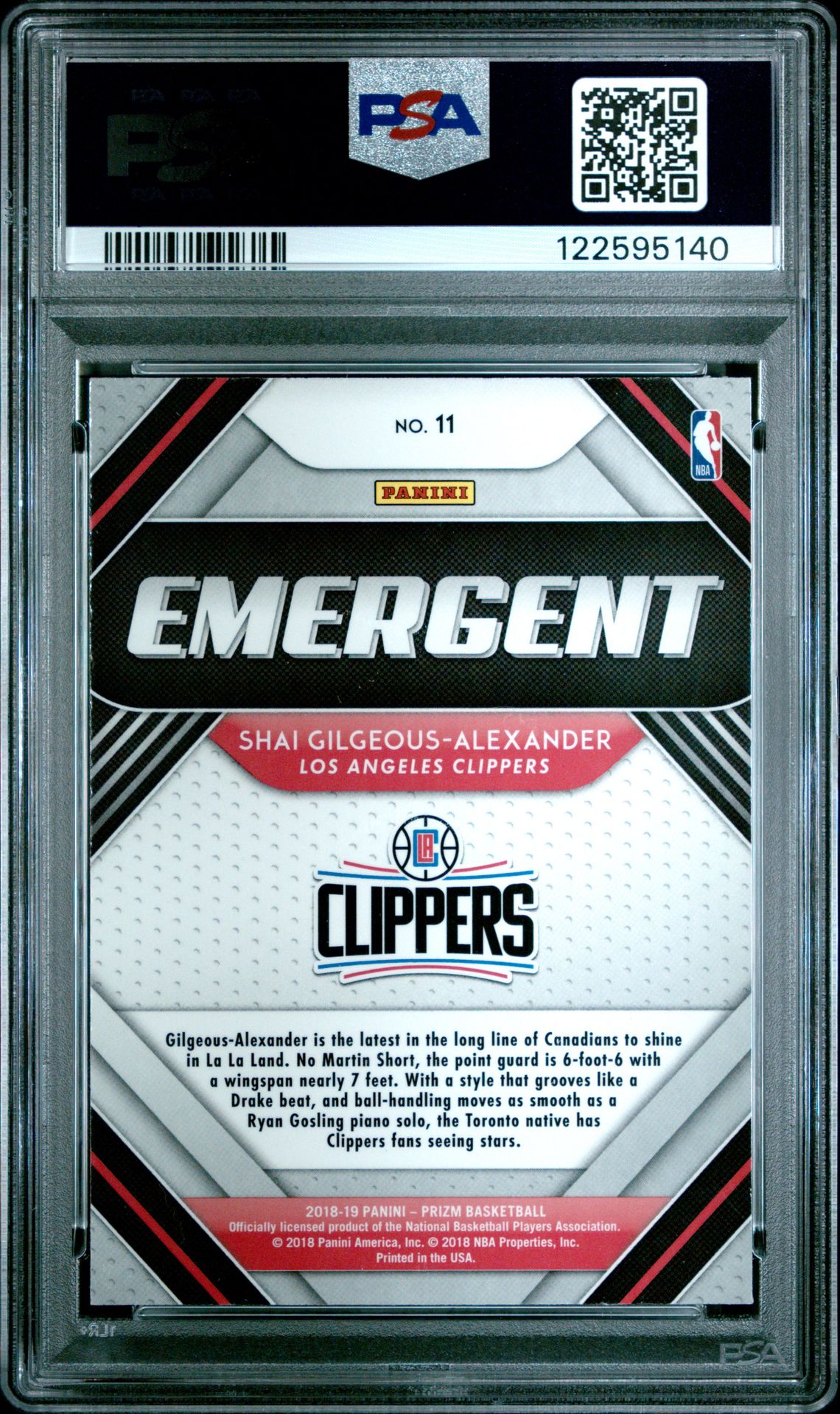 2018 Panini Prizm Emergent S.gilgeous-Alexander #11 (Emergent) Gem Mt 10 back