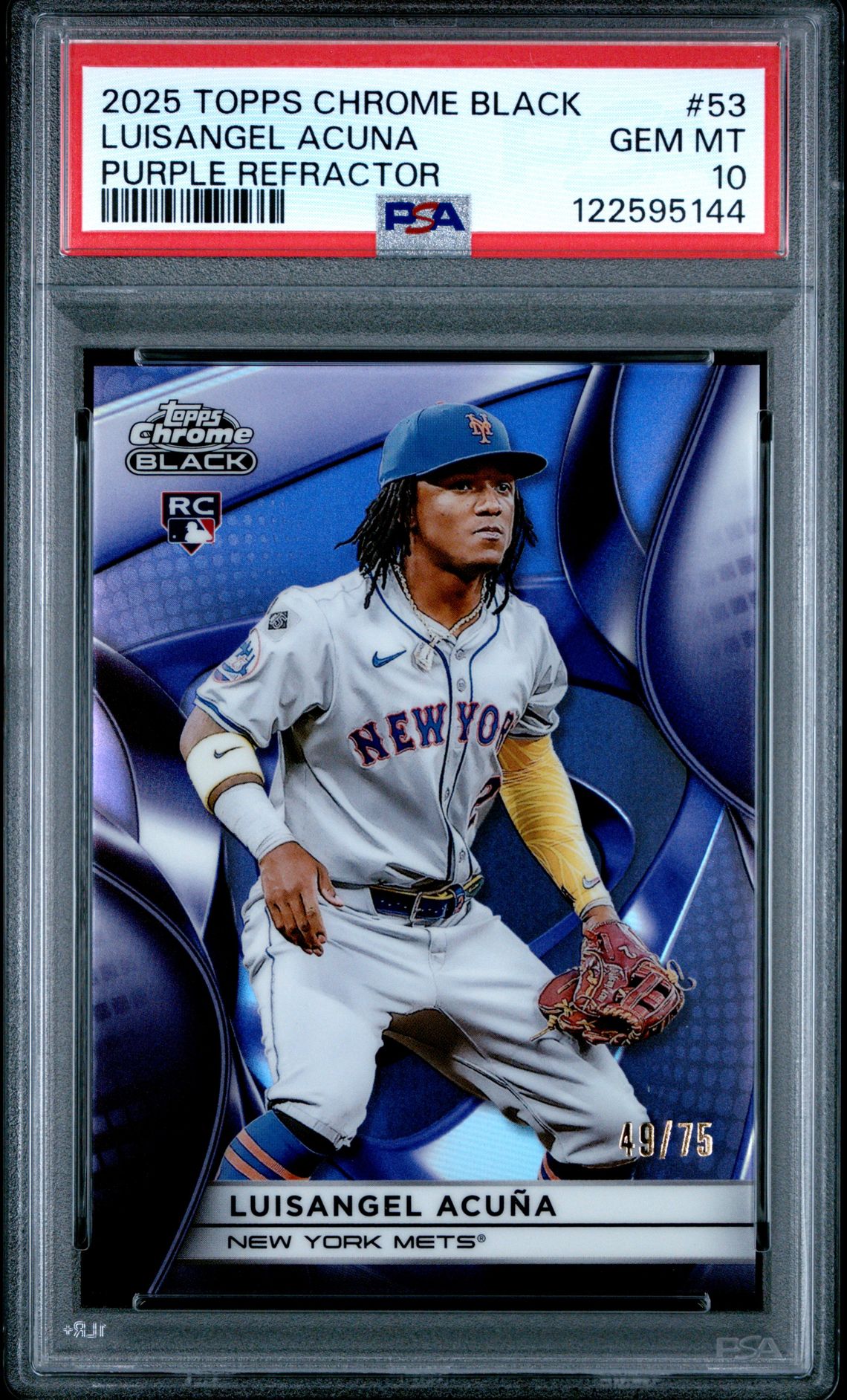 2025 Topps Chrome Black Luisangel Acuna #53 (Purple Refractor) Gem Mt 10 front