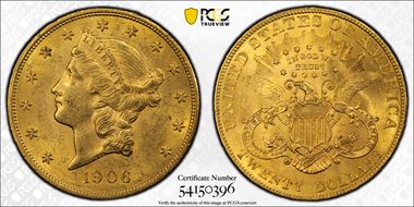 1906 $20 AU58