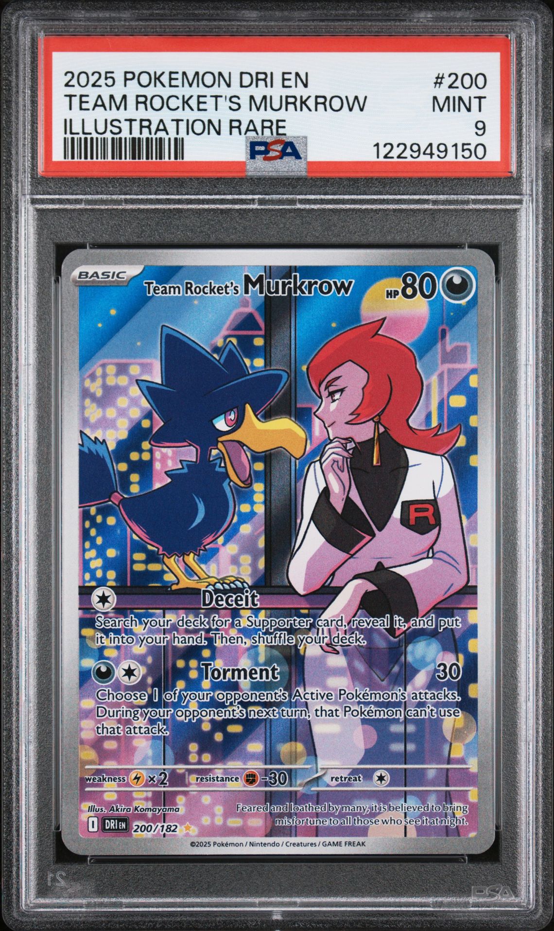 2025 Pokemon Dri En-Destined Rivals Team Rocket's Murkrow #200 (Illustration Rare) Mint 9 front