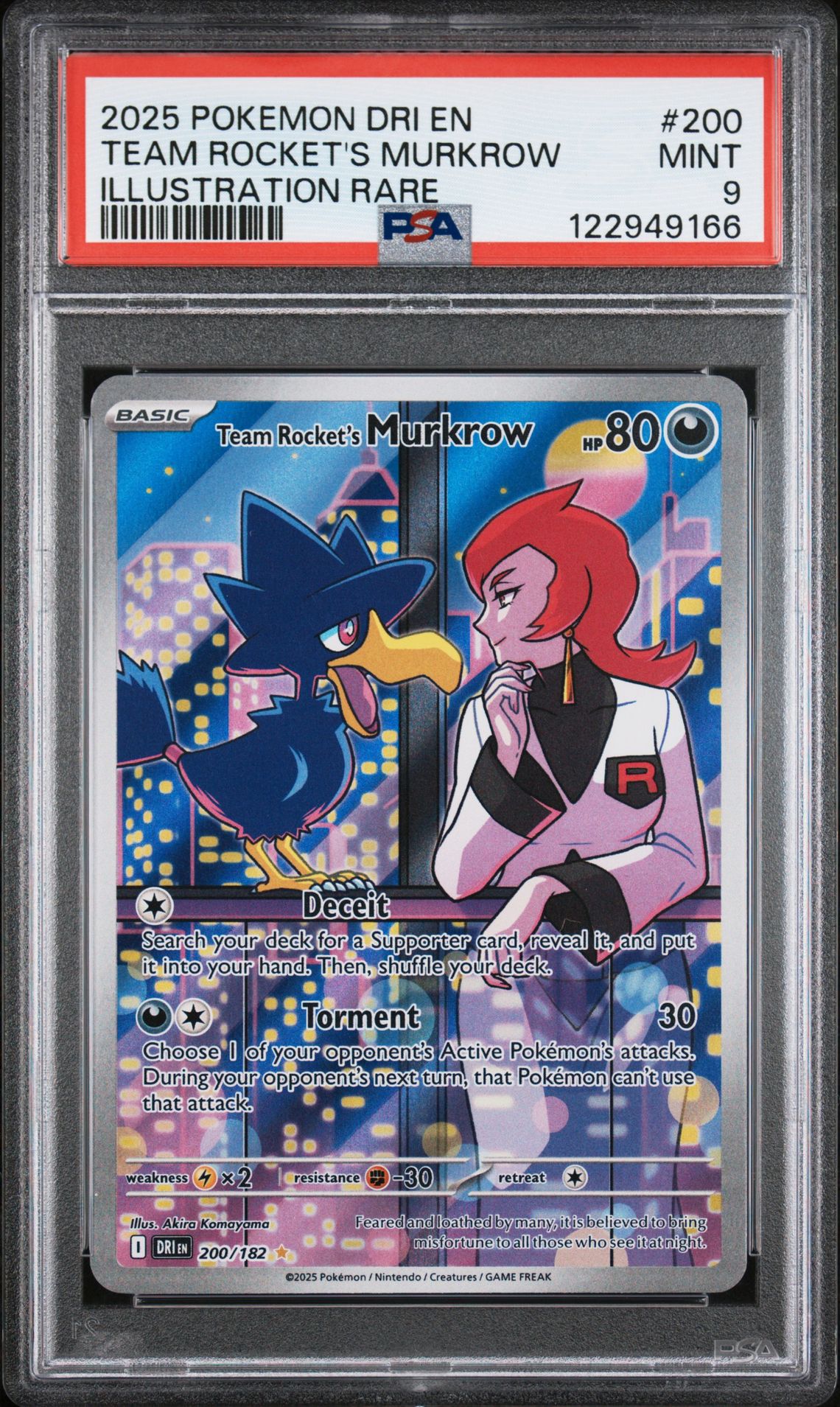 2025 Pokemon Dri En-Destined Rivals Team Rocket's Murkrow #200 (Illustration Rare) Mint 9 front