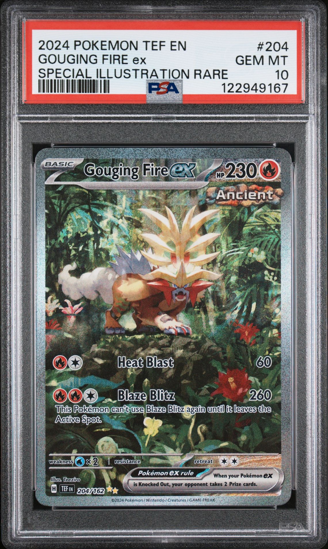 2024 Pokemon Tef En-Temporal Forces Gouging Fire Ex #204 (Special Illustration Rare) Gem Mt 10 front