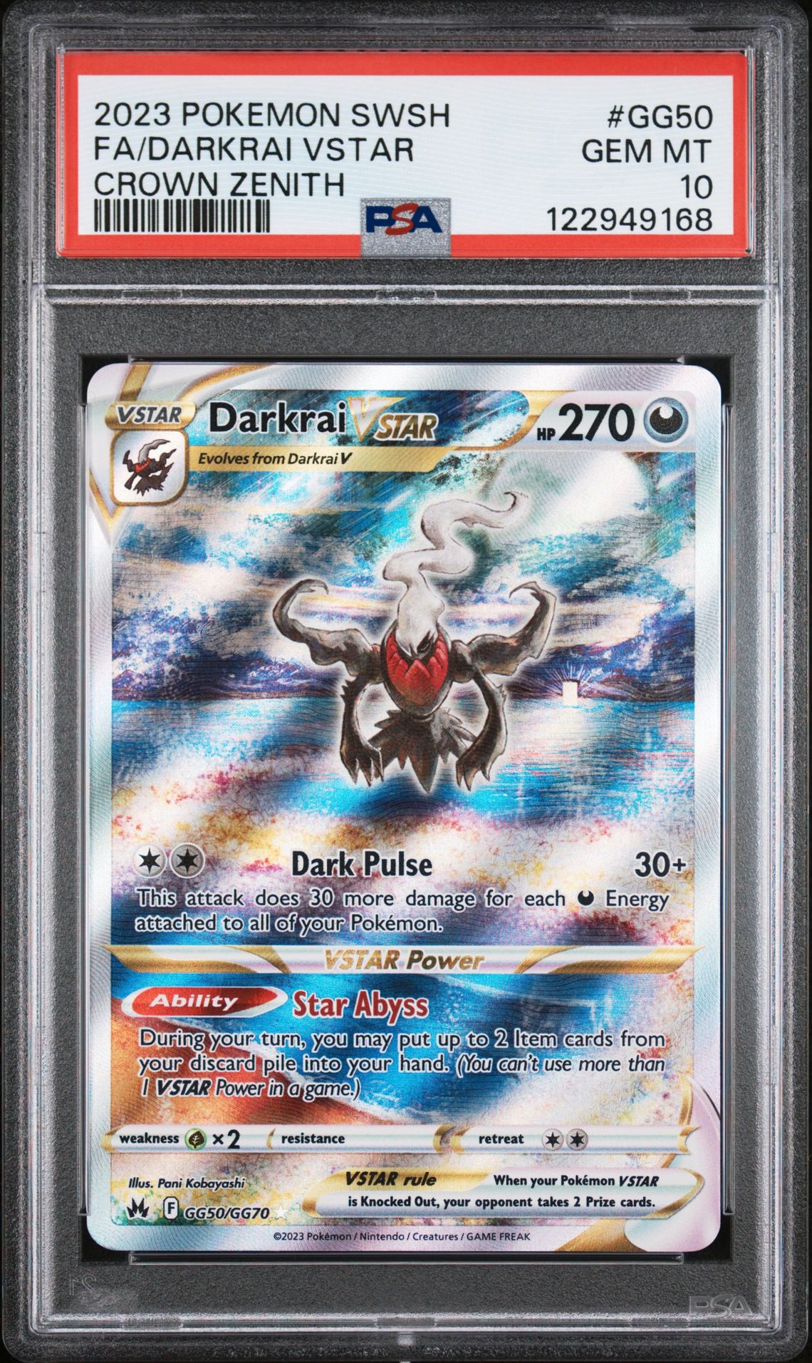 2023 Pokemon Sword And Shield Crown Zenith Fa/Darkrai Vstar #Gg50 (Crown Zenith) Gem Mt 10 front