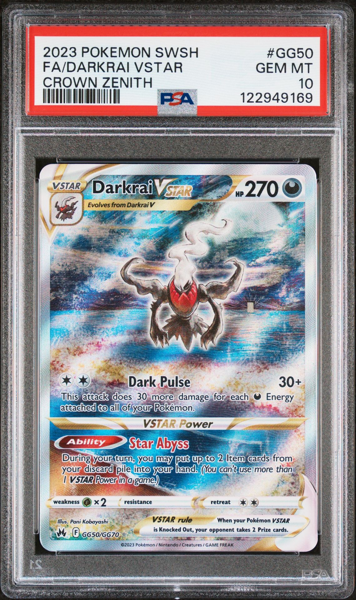 2023 Pokemon Sword And Shield Crown Zenith Fa/Darkrai Vstar #Gg50 (Crown Zenith) Gem Mt 10 front