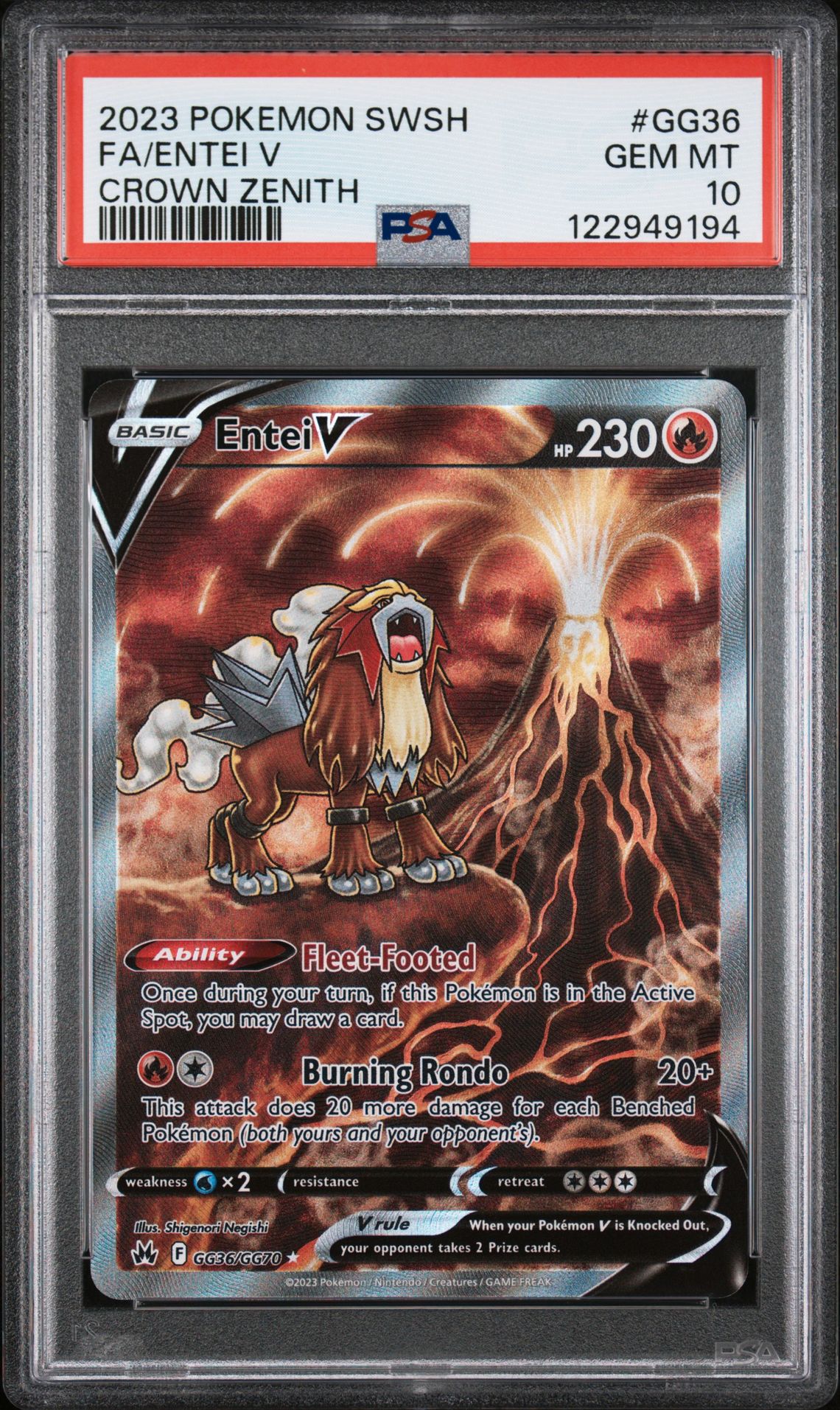 2023 Pokemon Sword And Shield Crown Zenith Fa/Entei V #Gg36 (Crown Zenith) Gem Mt 10 front