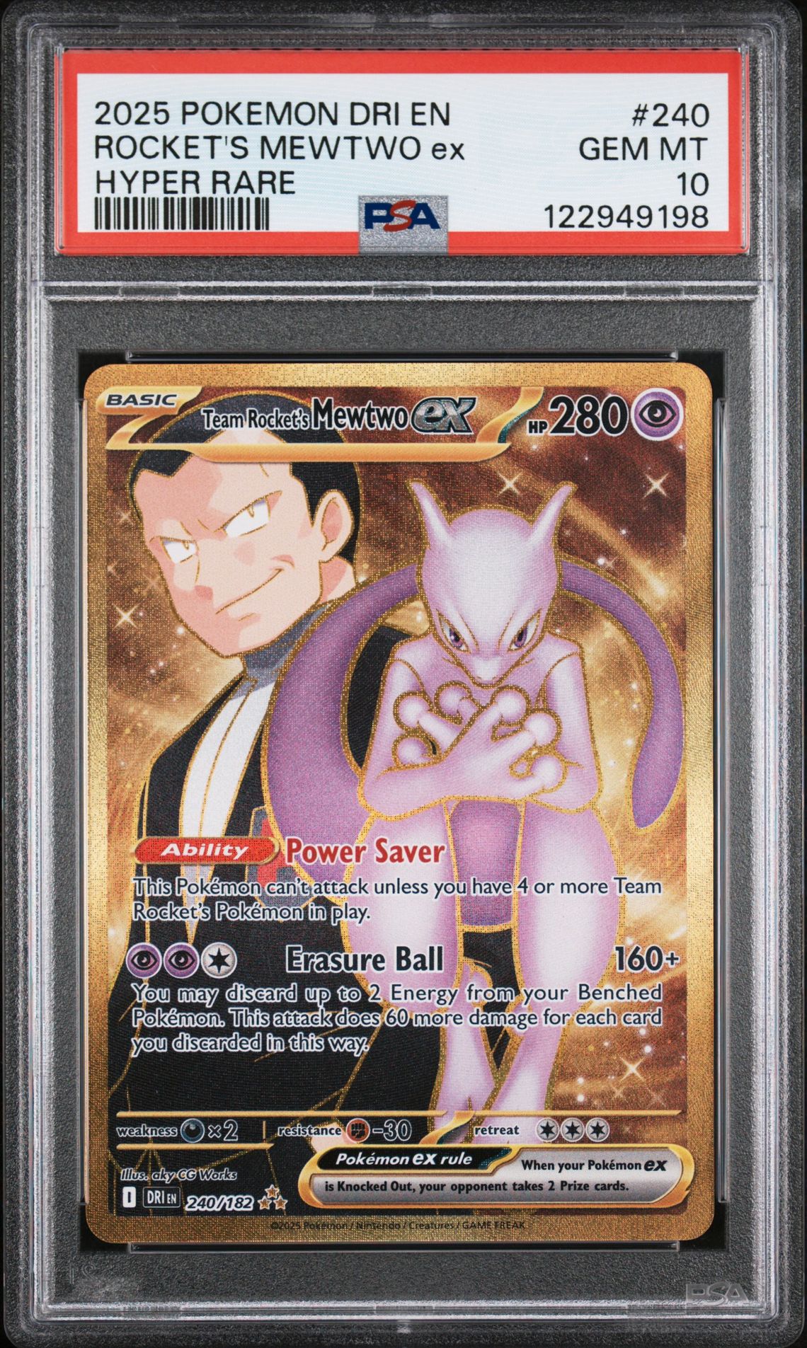 2025 Pokemon Dri En-Destined Rivals Rocket's Mewtwo Ex #240 (Hyper Rare) Gem Mt 10 front