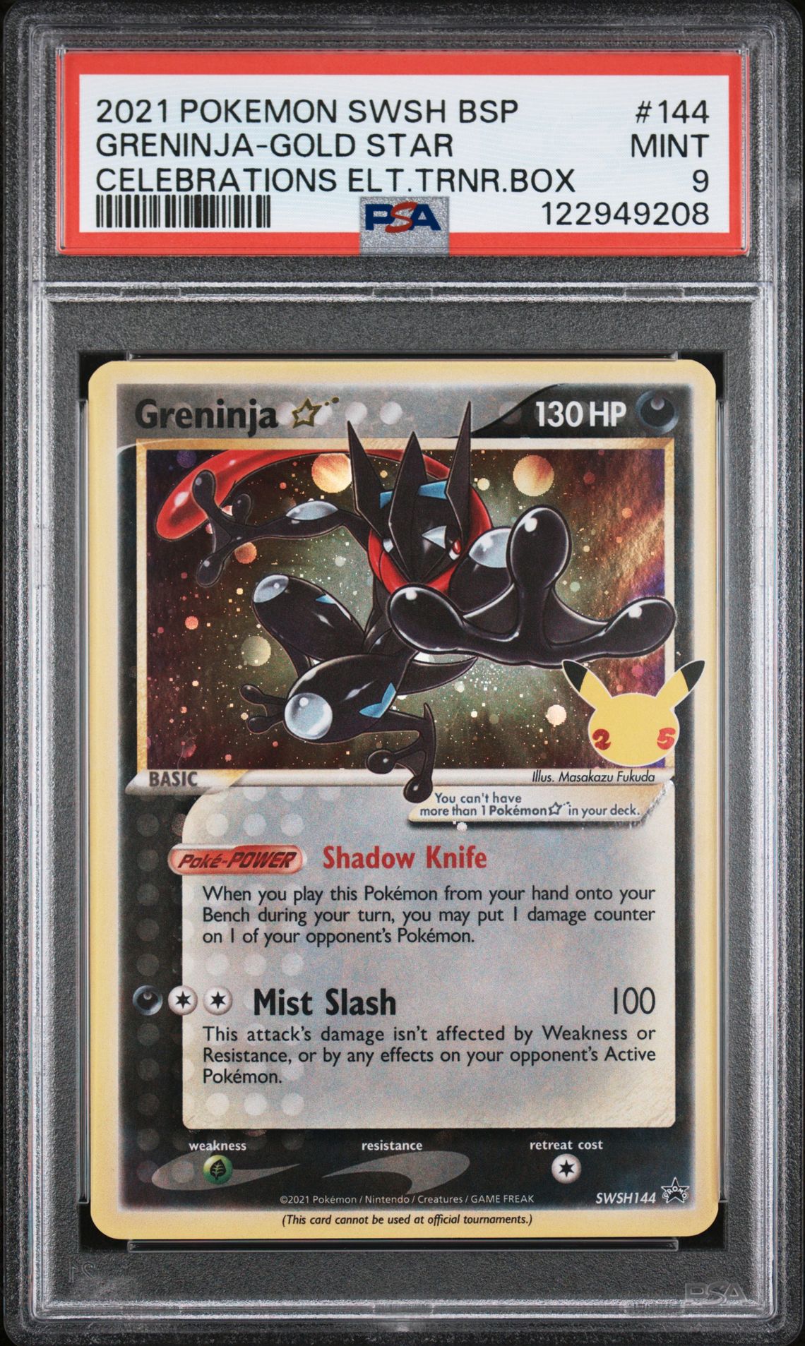 2021 Pokemon Swsh Black Star Promo Greninja-Gold Star #144 (Celebrations Elt.trnr.box) Mint 9 front
