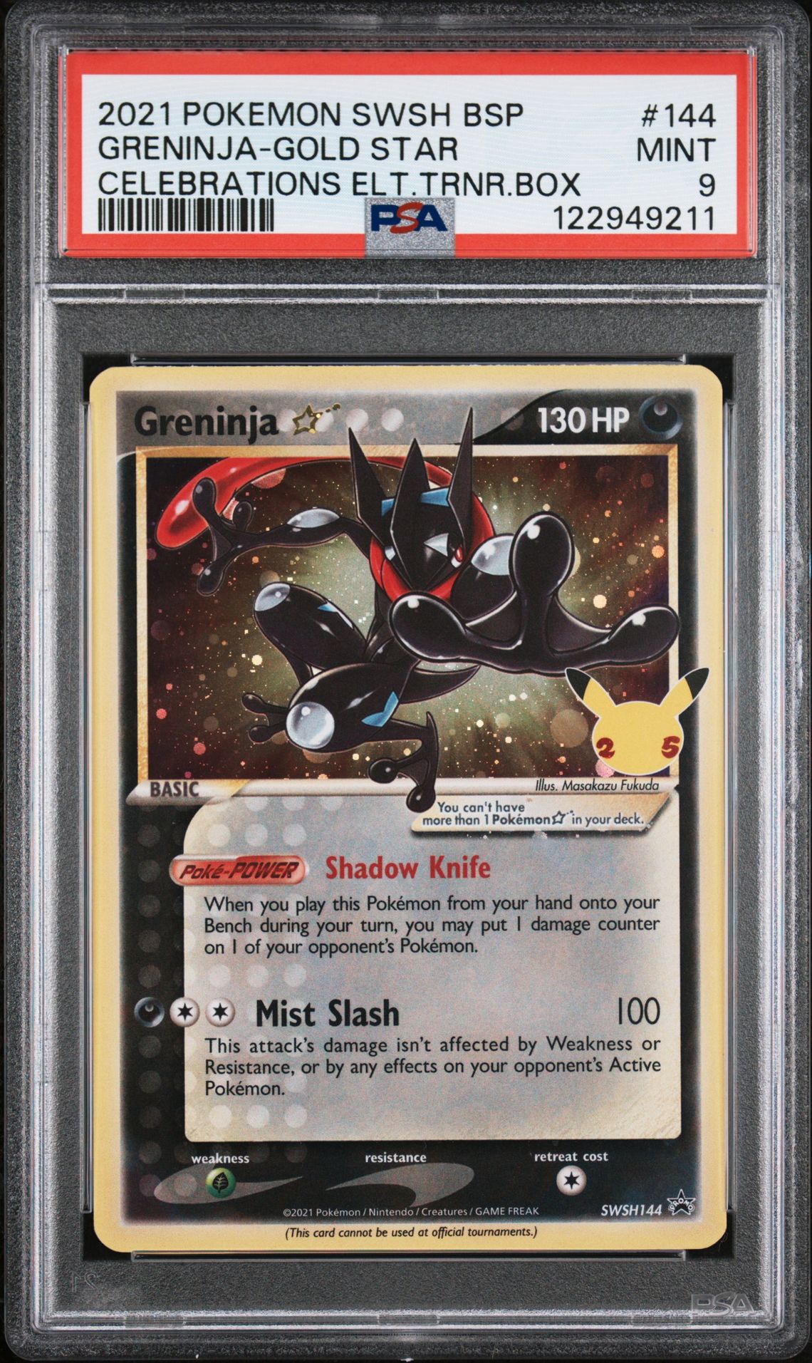 2021 Pokemon Swsh Black Star Promo Greninja-Gold Star #144 (Celebrations Elt.trnr.box) Mint 9 front