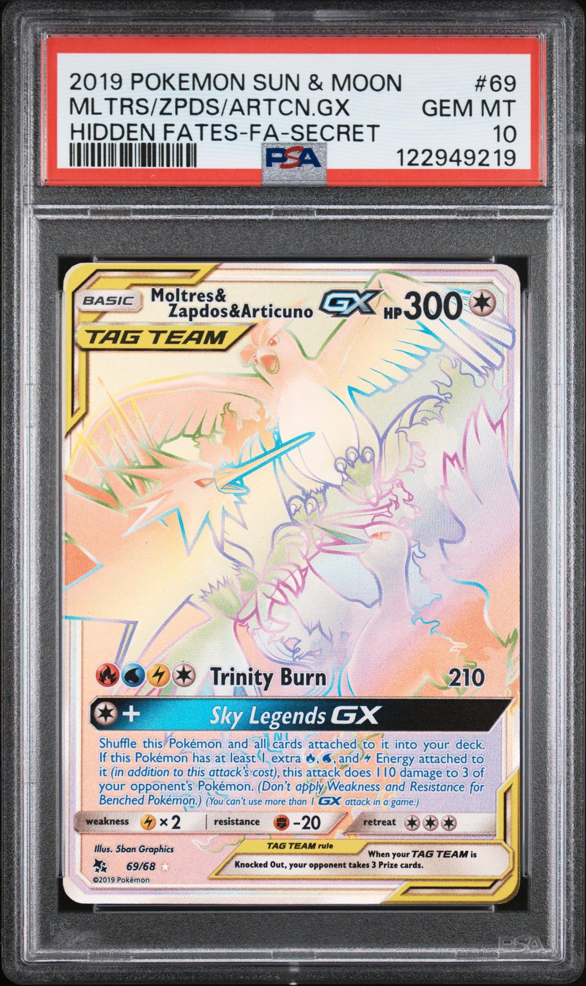 2019 Pokemon Sun & Moon Hidden Fates Mltrs/Zpds/Artcn.gx #69 (Hidden Fates-Fa-Secret) Gem Mt 10 front