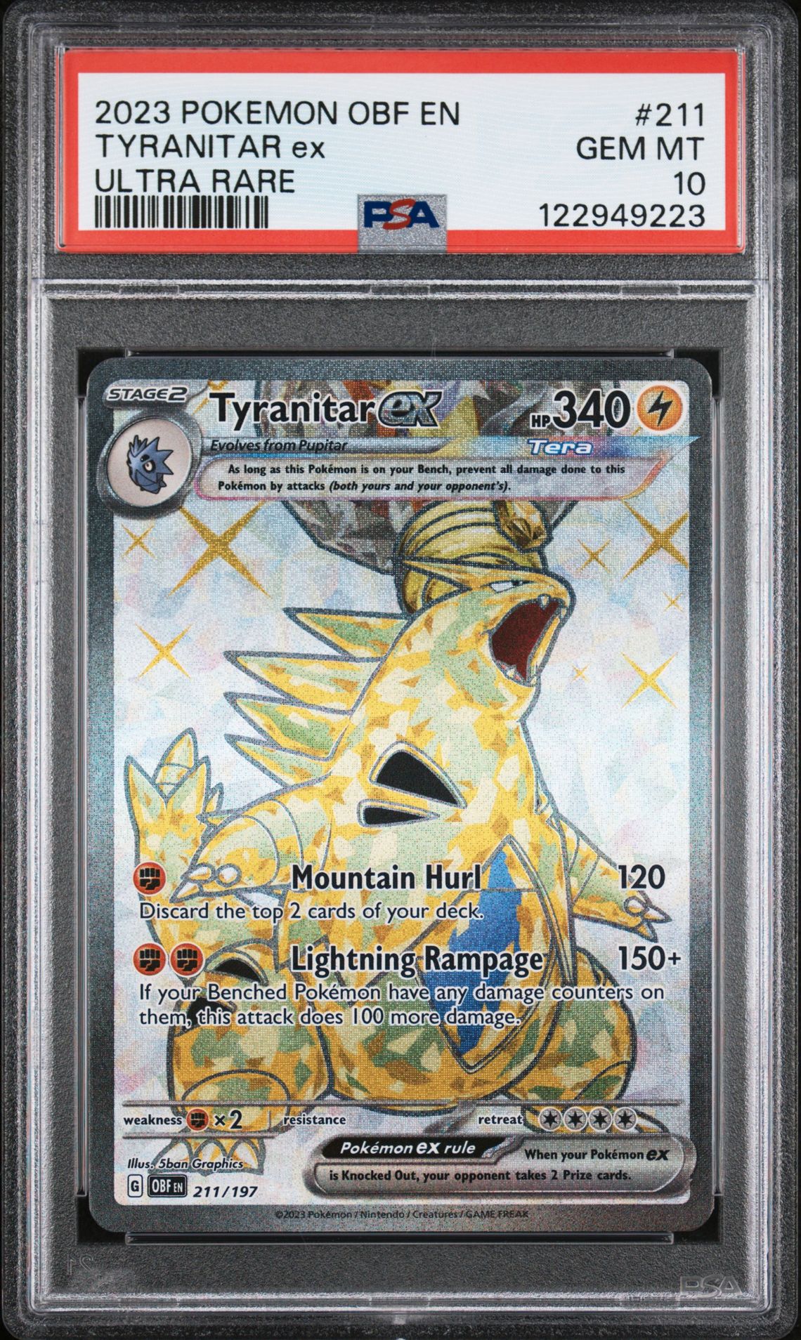 2023 Pokemon Obf En-Obsidian Flames Tyranitar Ex #211 (Ultra Rare) Gem Mt 10 front