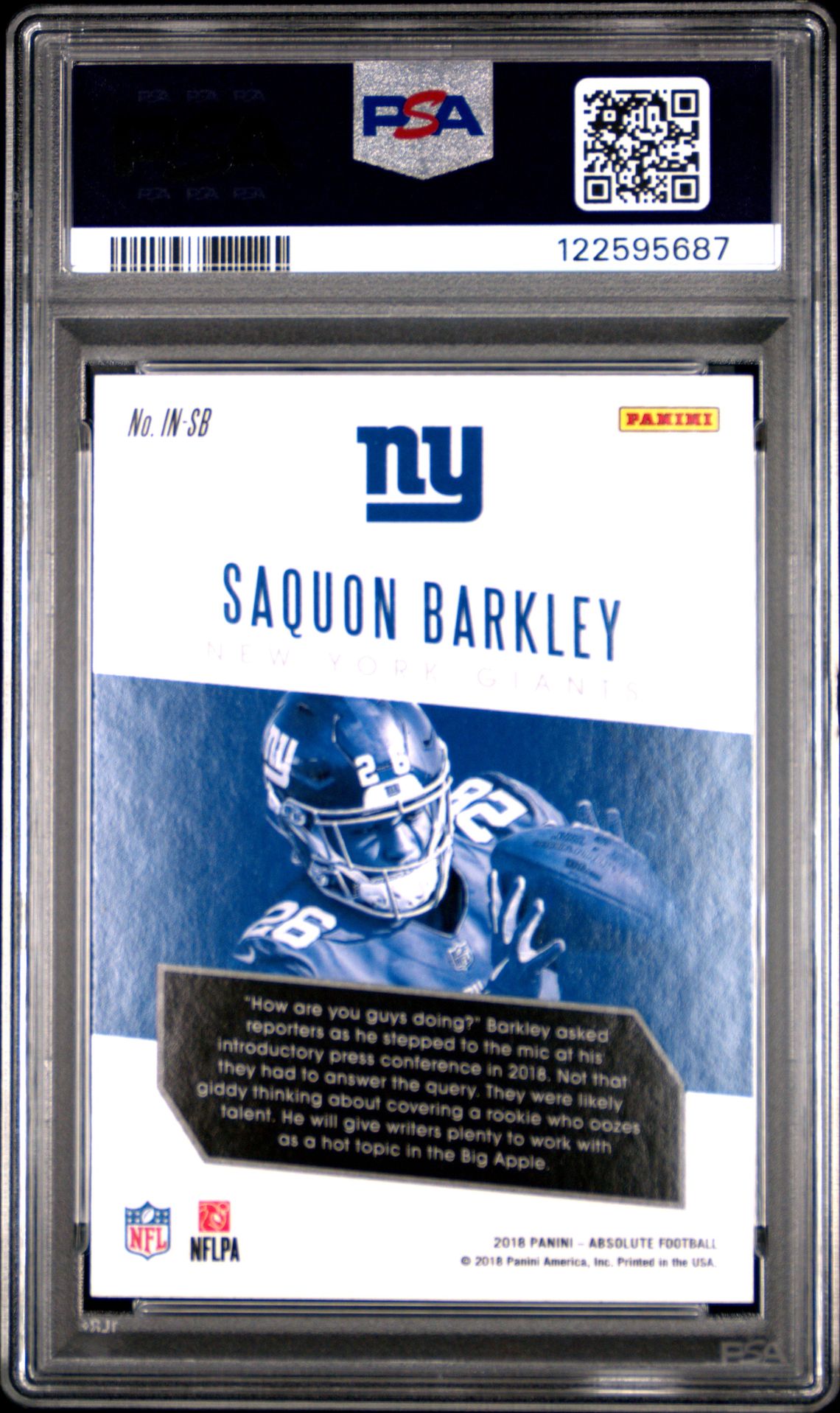 2018 Panini Absolute Introductions Saquon Barkley #Sb (Intro-Spectrum Gold) Mint 9 back