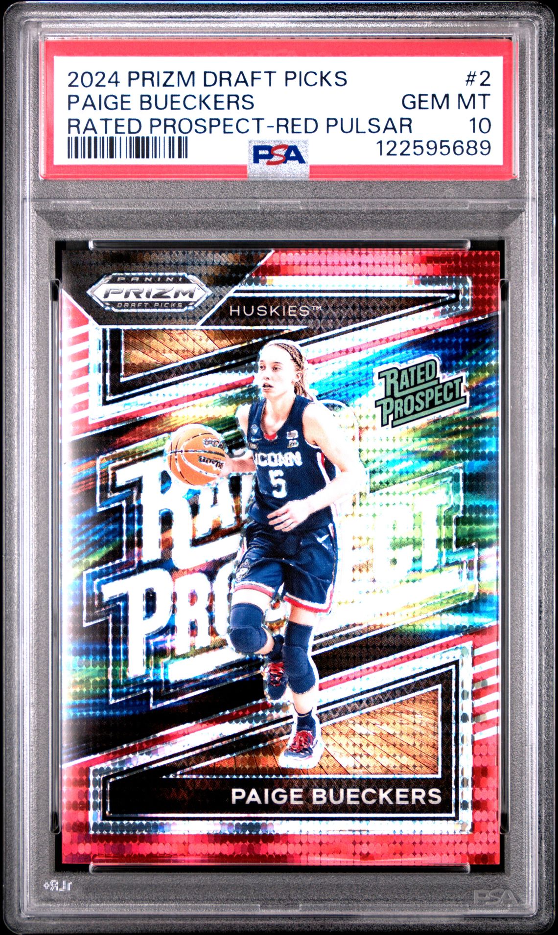 2024 Panini Prizm Draft Picks Rated Prospect Paige Bueckers #2 (Rated Prospect-Red Pulsar) Gem Mt 10 front