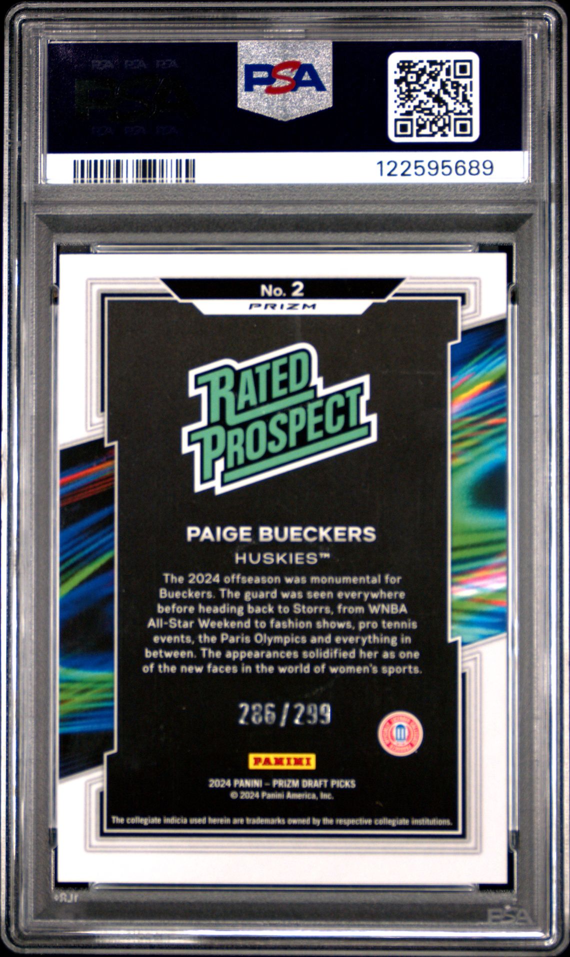 2024 Panini Prizm Draft Picks Rated Prospect Paige Bueckers #2 (Rated Prospect-Red Pulsar) Gem Mt 10 back