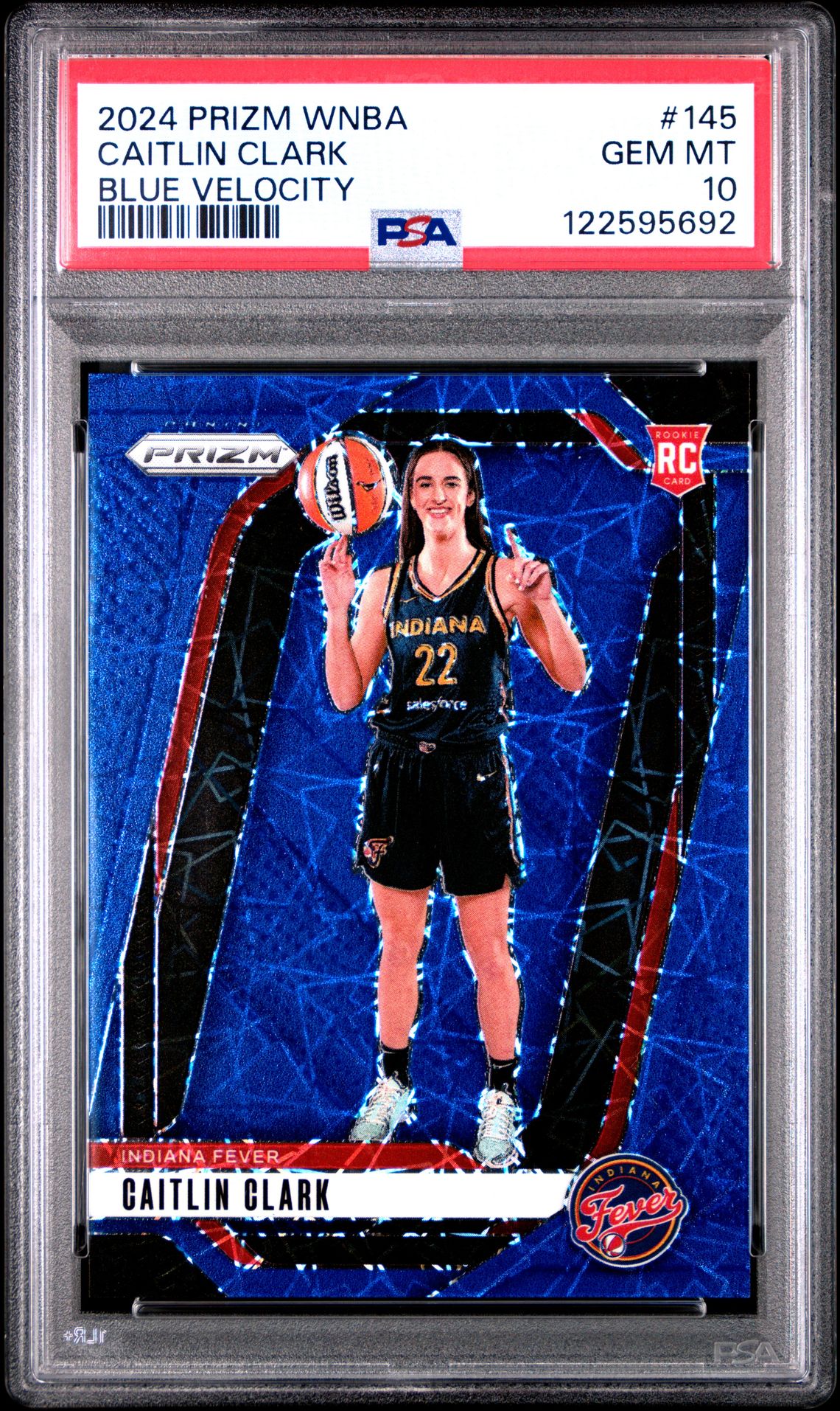 2024 Panini Prizm Wnba Caitlin Clark #145 (Blue Velocity) Gem Mt 10 front