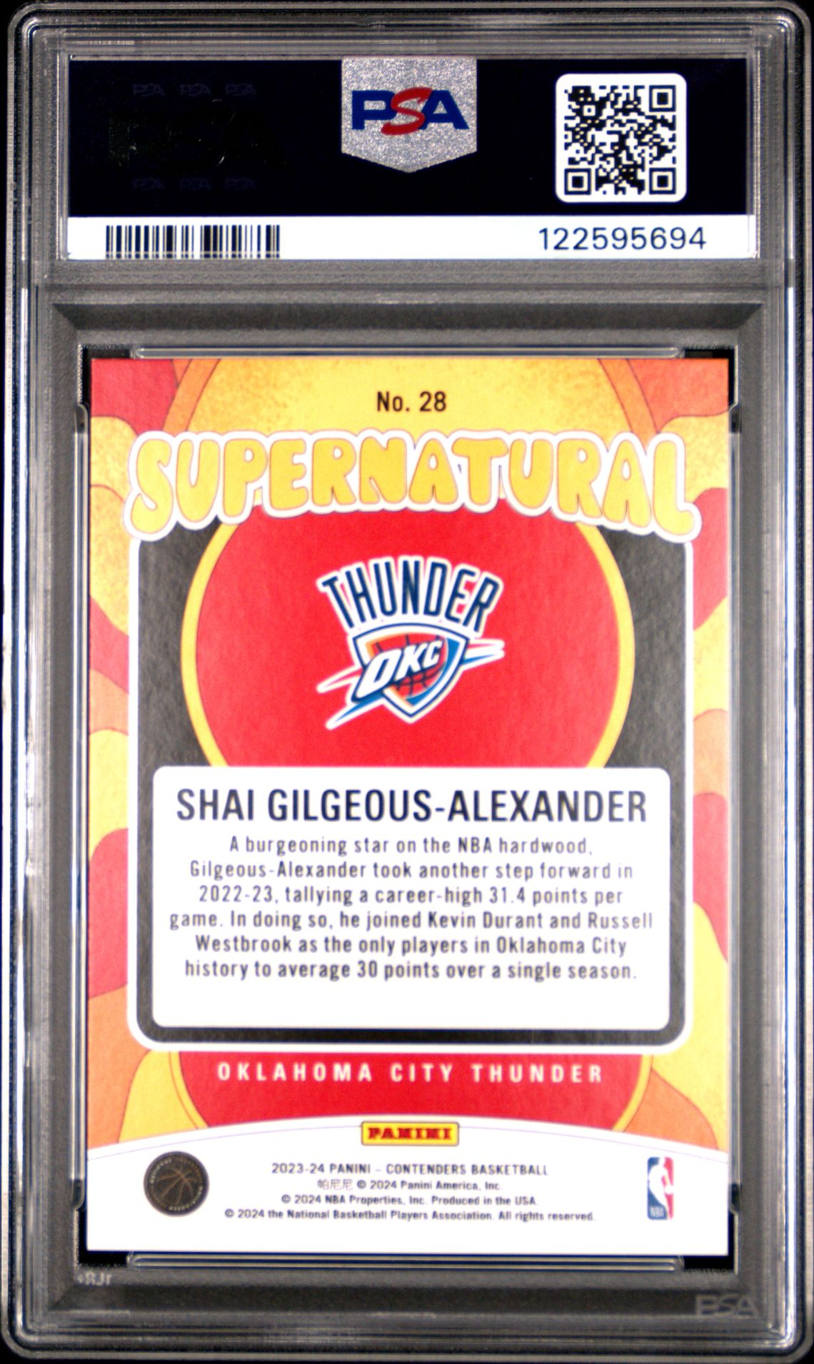 2023 Panini Contenders Supernatural S. Gilgeous-Alexander #28 (Supernatural-Playoff) Mint 9 back