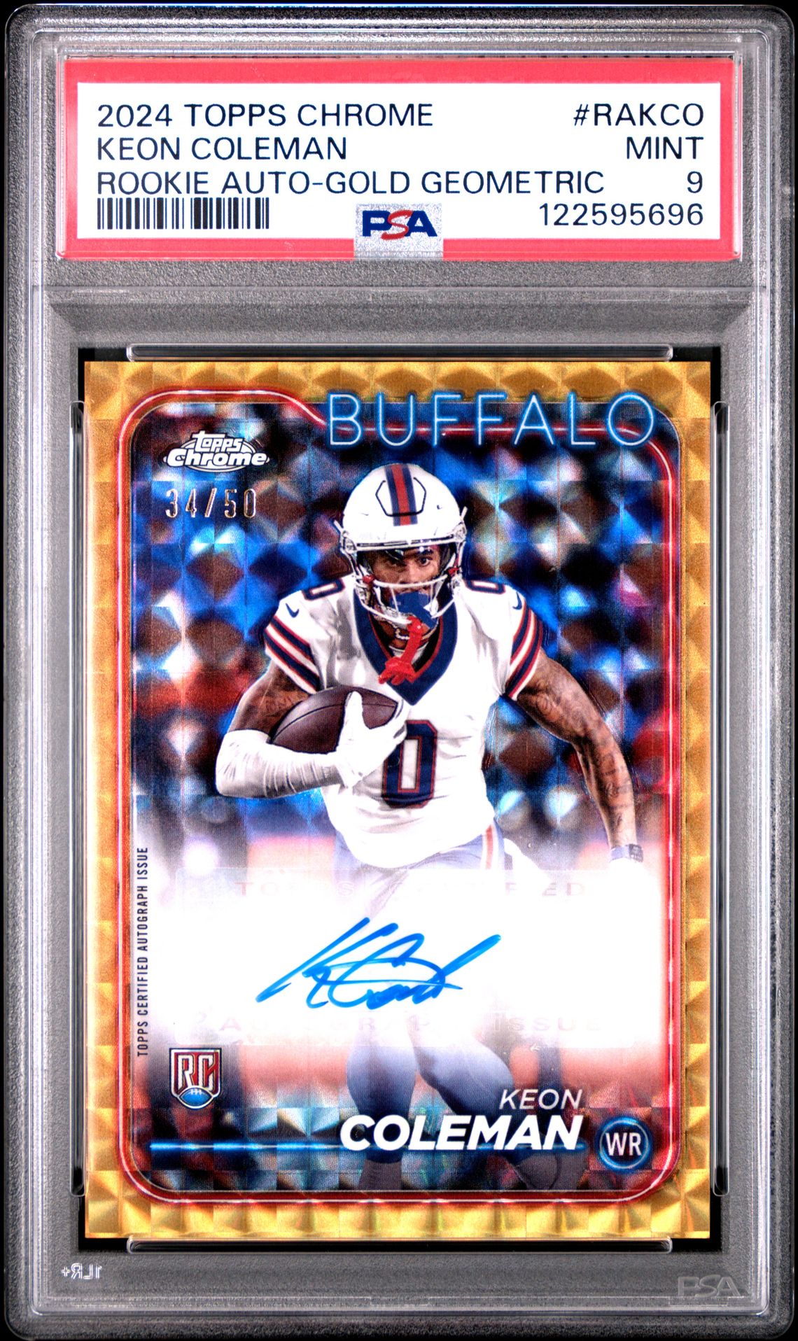 2024 Topps Chrome Rookie Autographs Variations Keon Coleman #Rakco (Rookie Auto-Gold Geometric) Mint 9 front