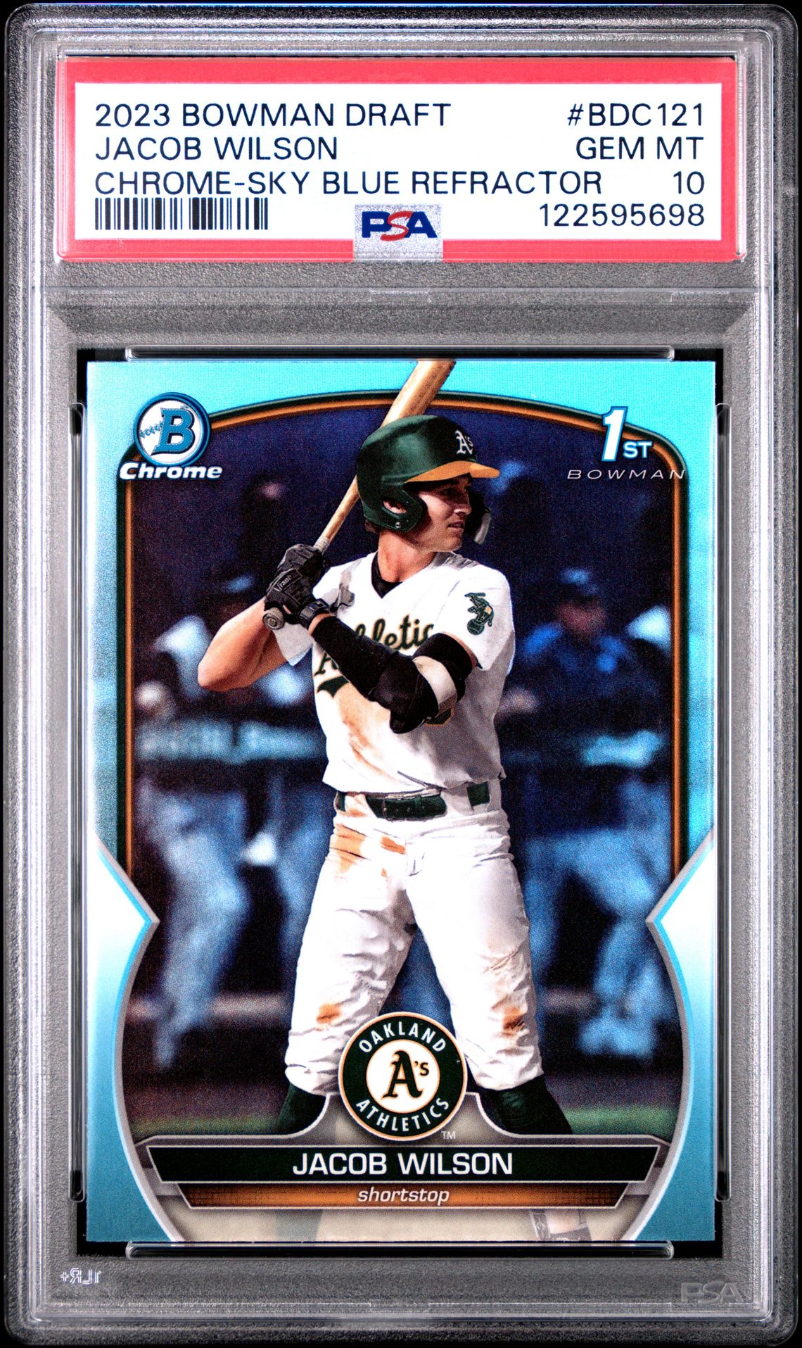 2023 Bowman Draft Jacob Wilson #Bdc121 (Chrome-Sky Blue Refractor) Gem Mt 10 front