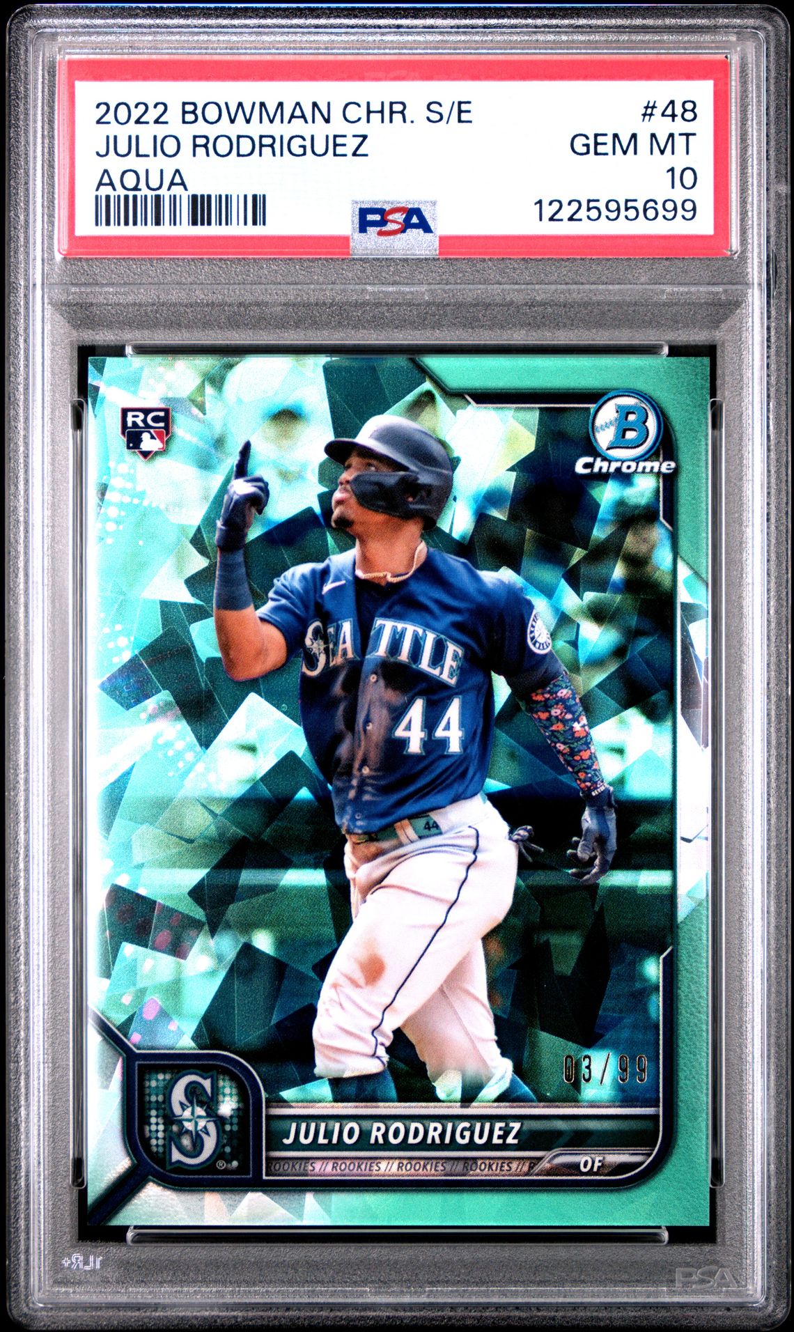 2022 Bowman Chrome Sapphire Edition Julio Rodriguez #48 (Aqua) Gem Mt 10 front