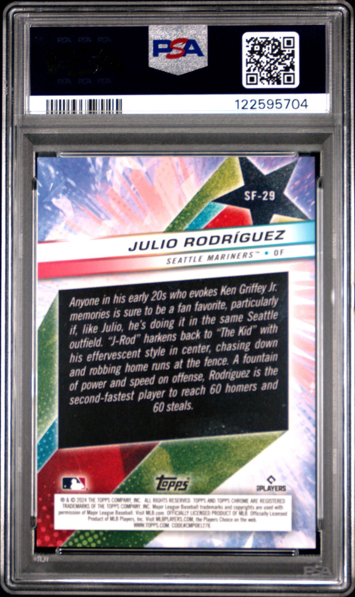 2024 Topps Chrome Cosmic Starfractor Julio Rodriguez #29 (Starfractor-Org Galactic) Gem Mt 10 back