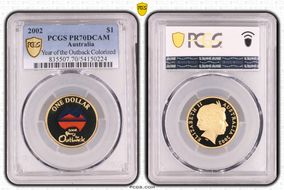 2002 $1 Year of the Outback Colorized Al-Br PR70DCAM
