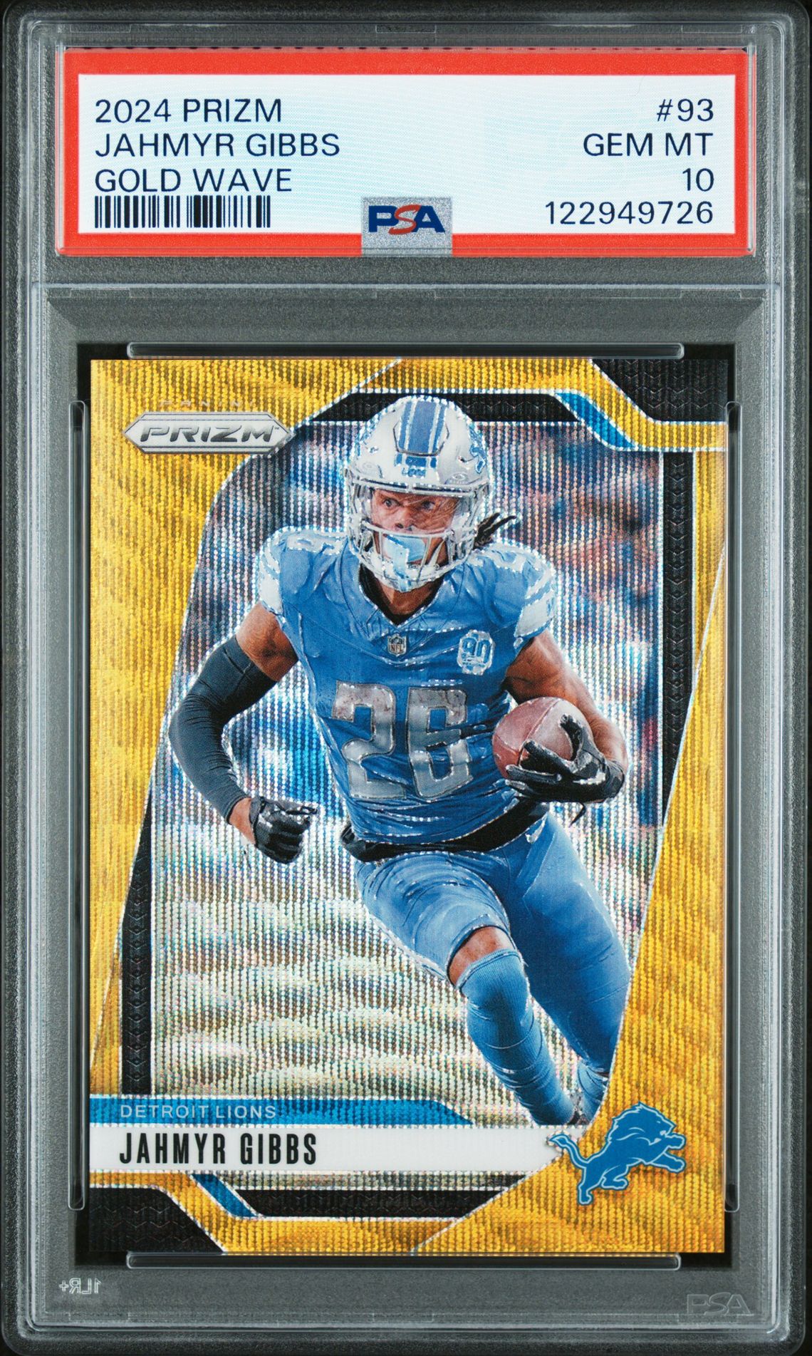 2024 Panini Prizm Jahmyr Gibbs #93 (Gold Wave) Gem Mt 10 front