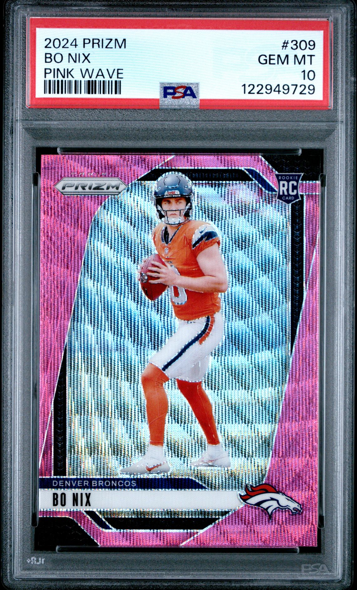 2024 Panini Prizm Bo Nix #309 (Pink Wave) Gem Mt 10 front
