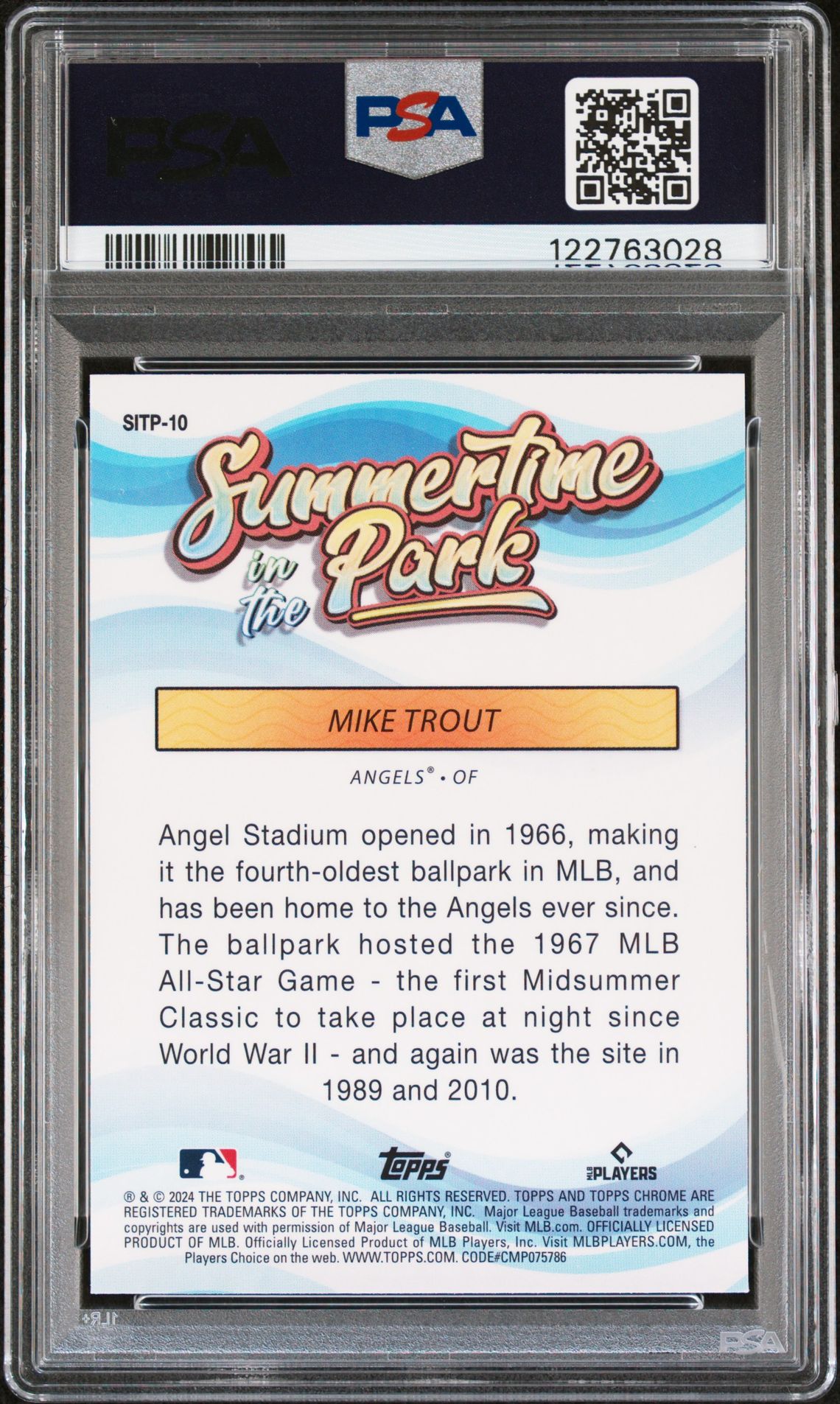 2024 Topps Chrome Summertime In The Park Mike Trout #10 Gem Mt 10 back