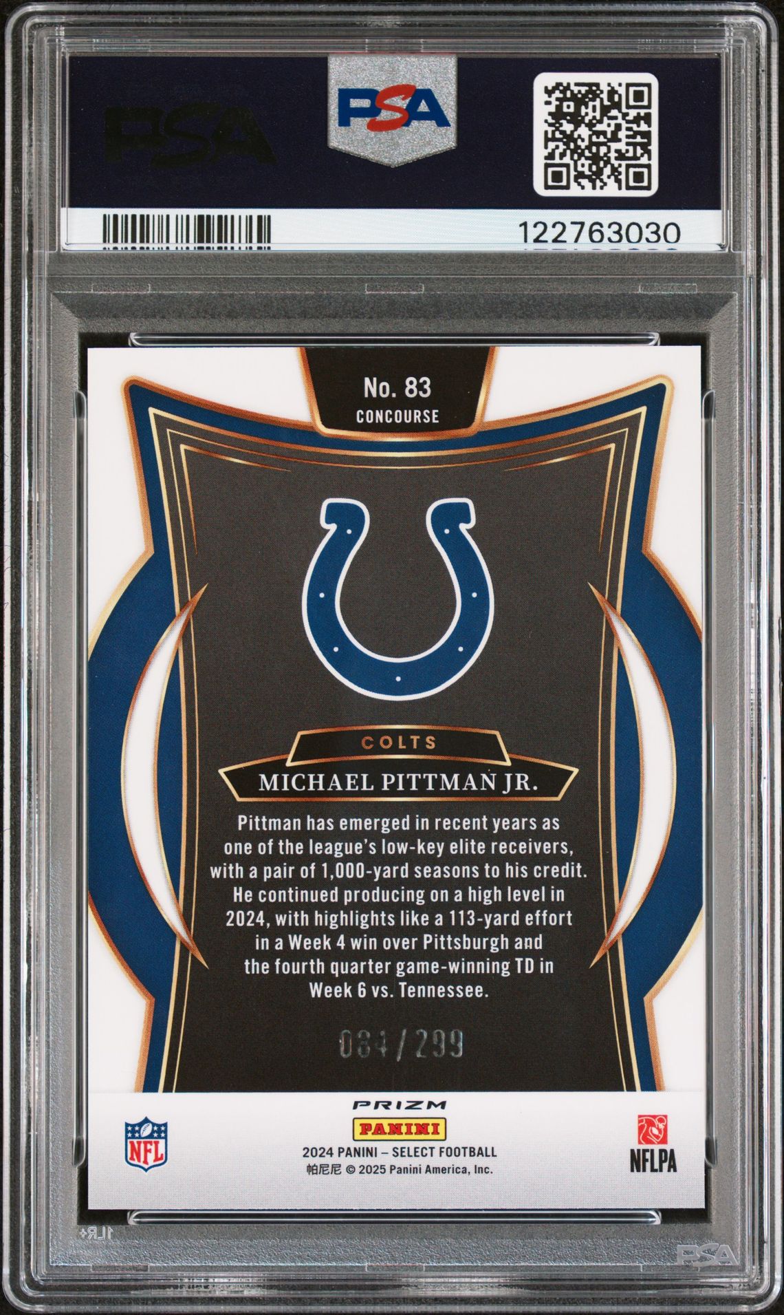 2024 Panini Select Michael Pittman Jr. #83 (Tri-Color Prizm) Gem Mt 10 back