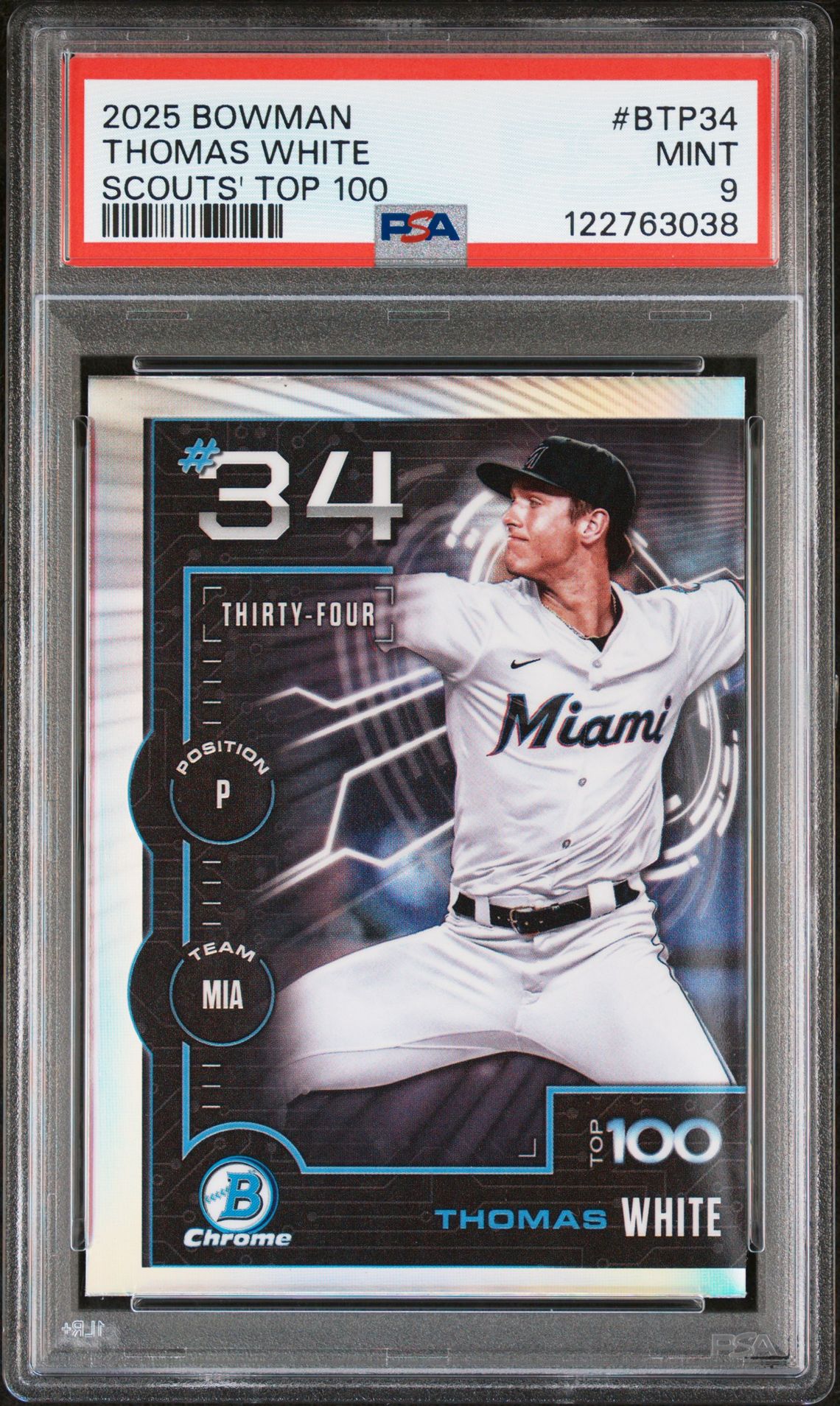 2025 Bowman Scouts' Top 100 Thomas White #Btp34 Mint 9 front