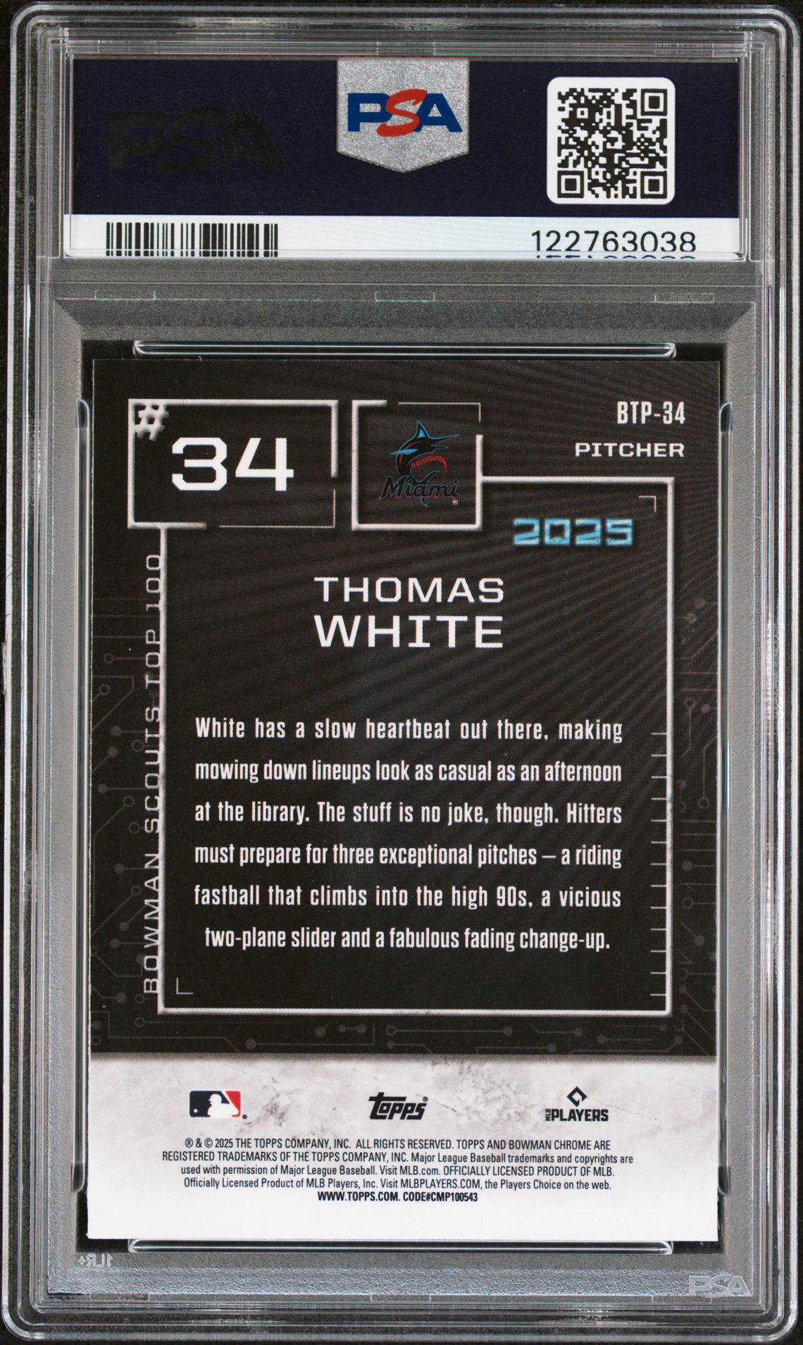 2025 Bowman Scouts' Top 100 Thomas White #Btp34 Mint 9 back