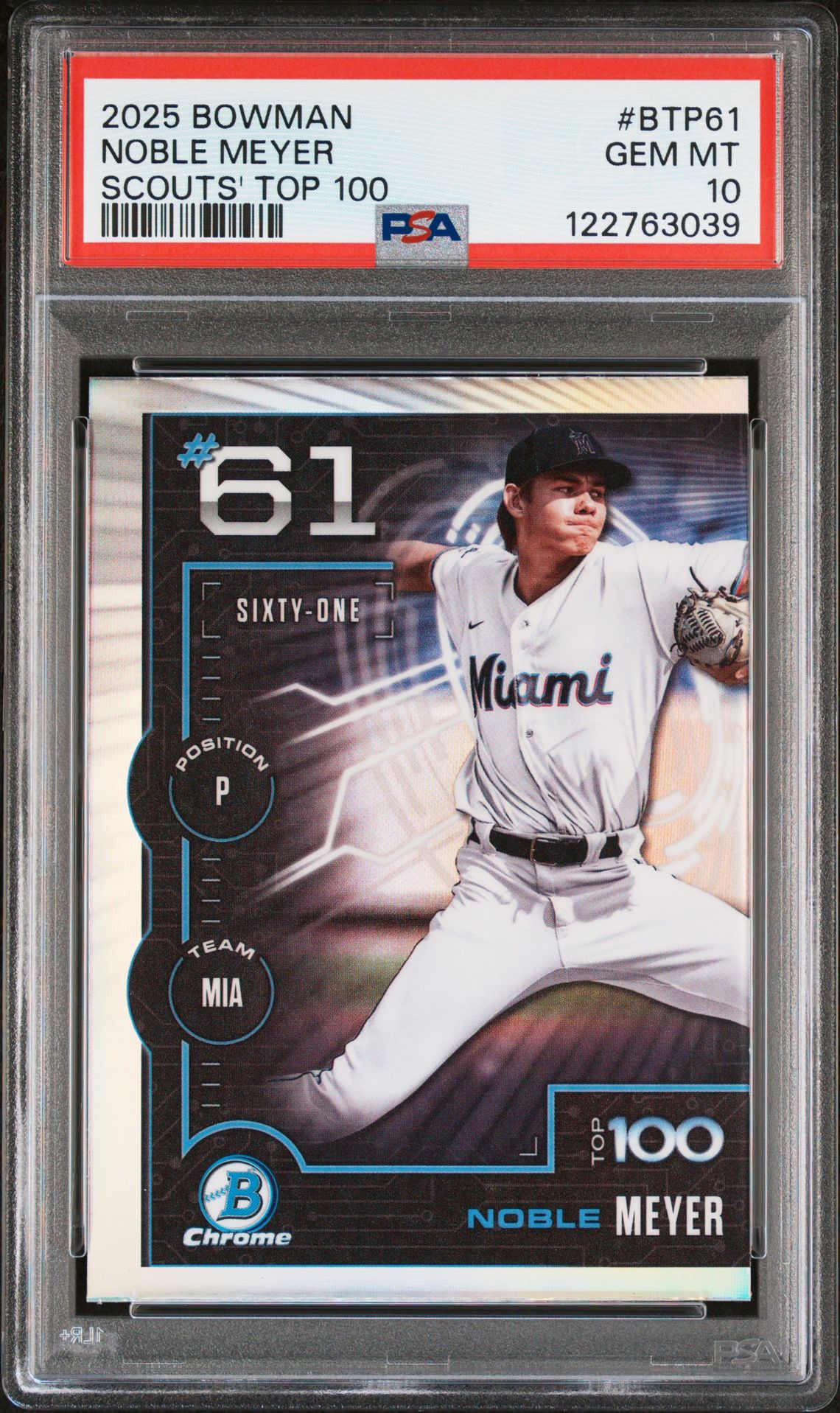 2025 Bowman Scouts' Top 100 Noble Meyer #Btp61 Gem Mt 10 front