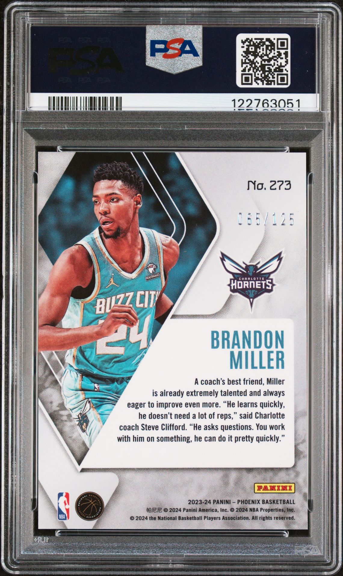 2023 Panini Phoenix Brandon Miller #273 (Seismic) Mint 9 back
