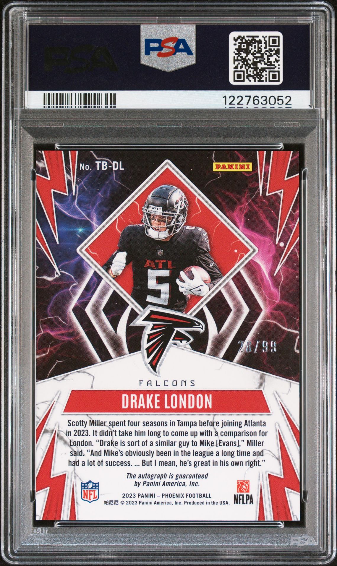 2023 Panini Phoenix Thunderbirds Drake London #Tbdl (Thunderbirds-Auto-Pink) Mint 9 back