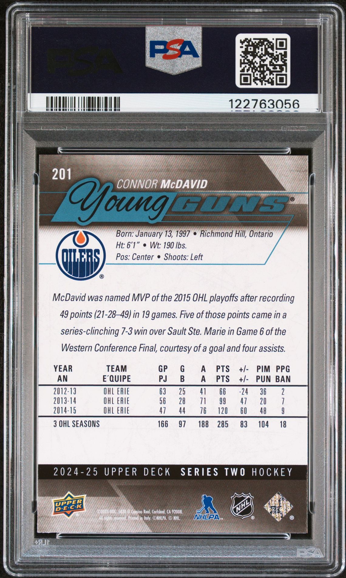 2024 Upper Deck Young Guns Renewed Connor Mcdavid #201 Gem Mt 10 back